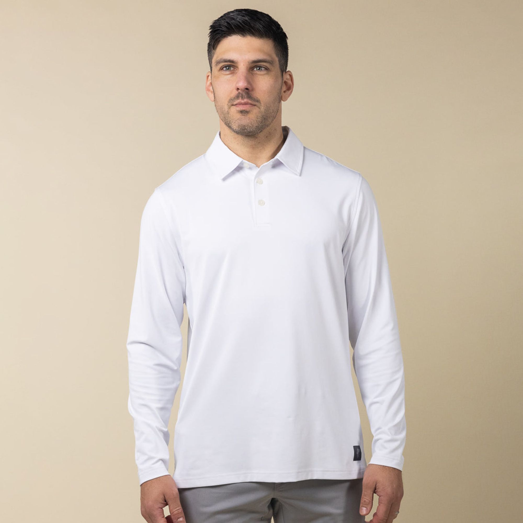Ashworth Men's Long Sleeve Shore Golf Polo, Medium, White