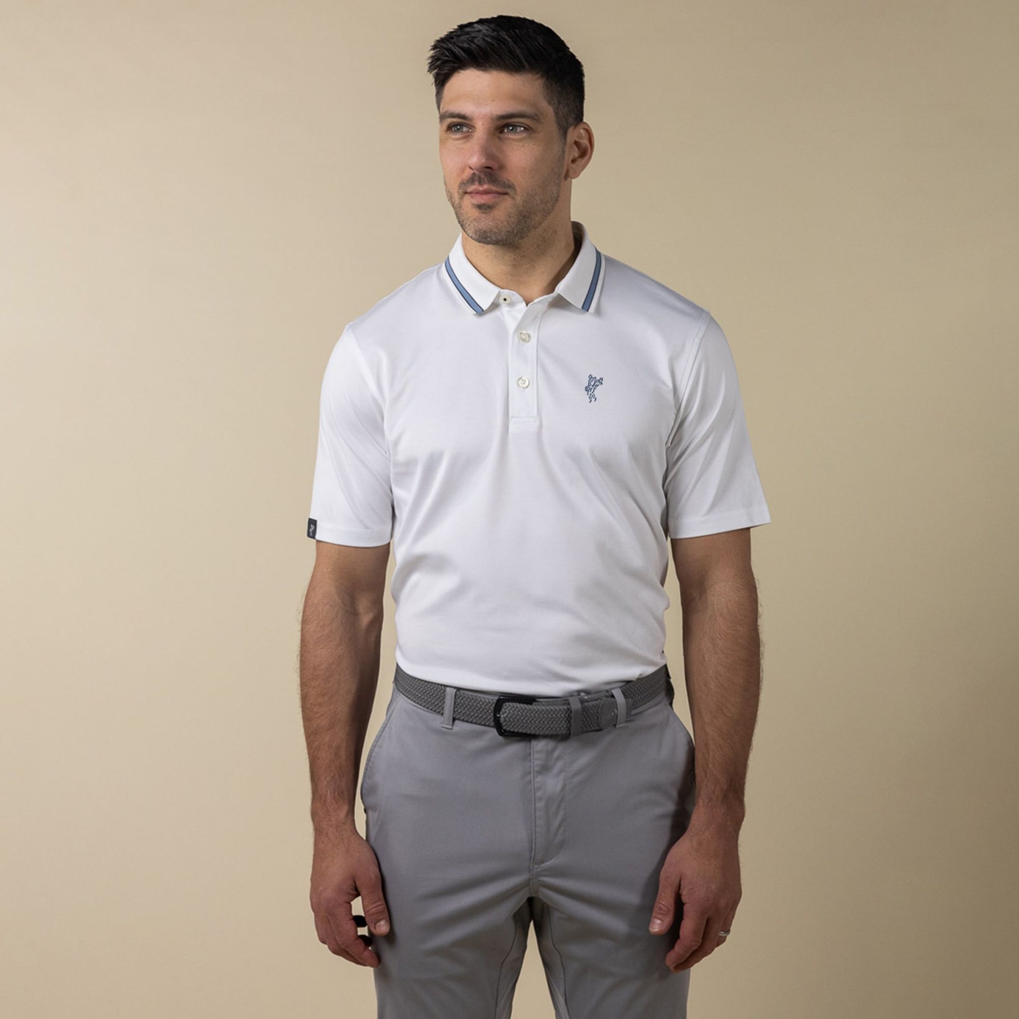 Ashworth Men's The O.G. Golf Polo, Medium, White/Denim