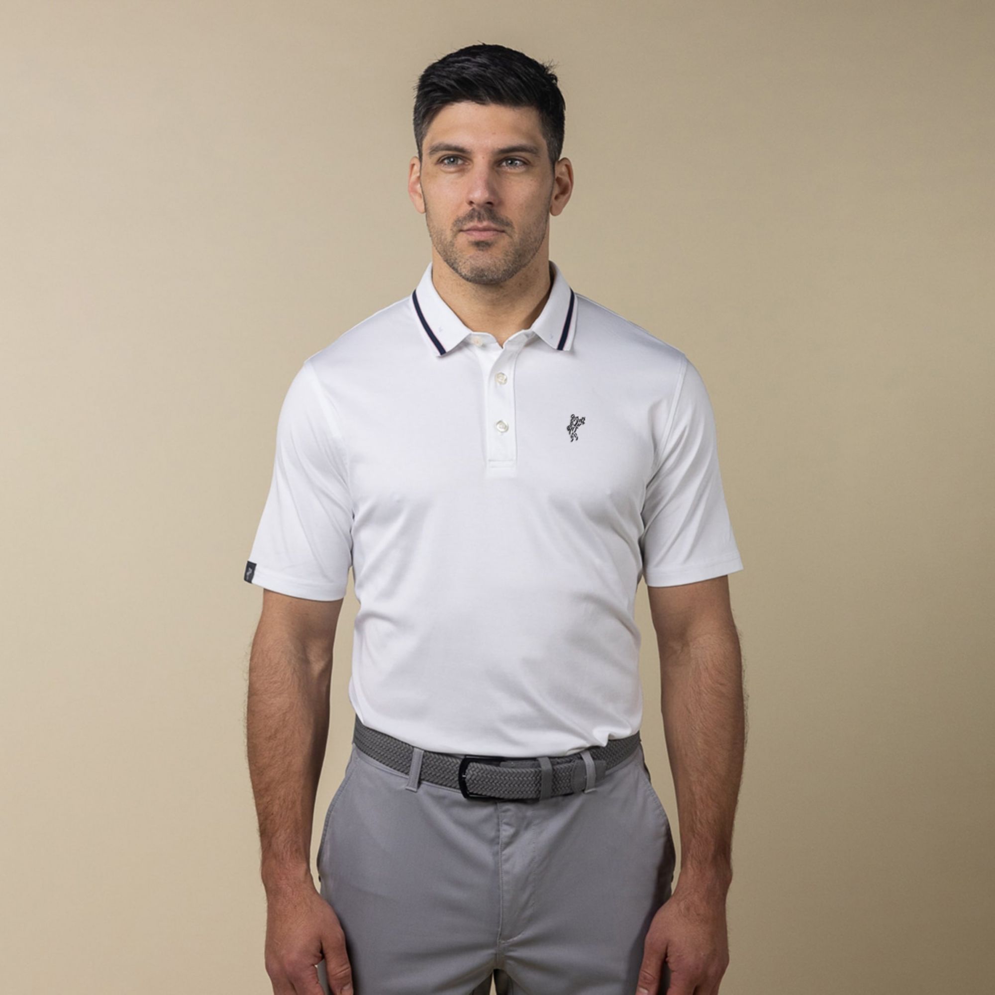 Ashworth Men's The O.G. Golf Polo, Medium, White/Midnight