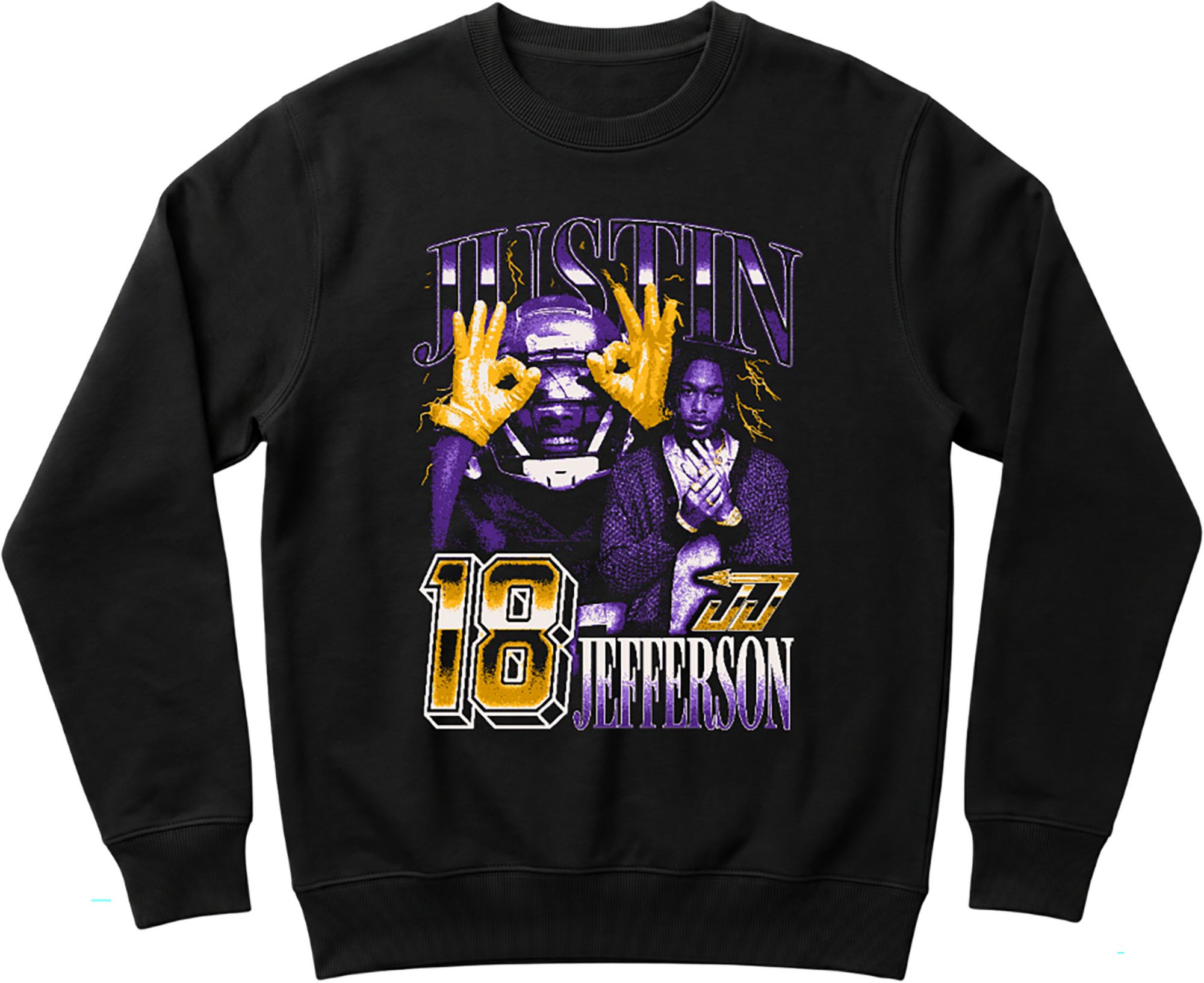 Athlete Studio Adult Minnesota Justin Jefferson Black Crewneck Sweatshirt