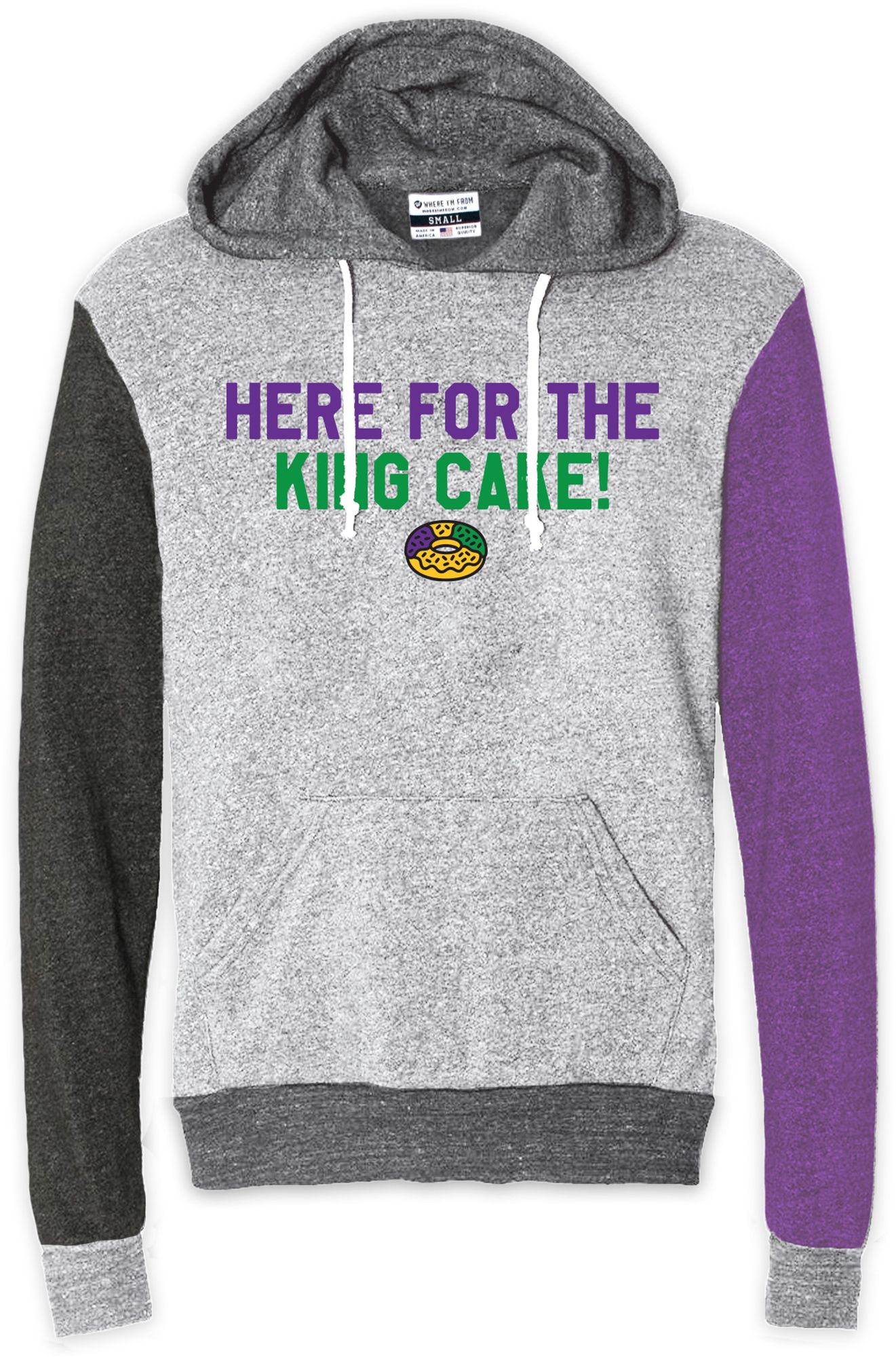 Where I'm From Adult New Orleans Mardi Gras Black/Purple King Cake Quad Hoodie