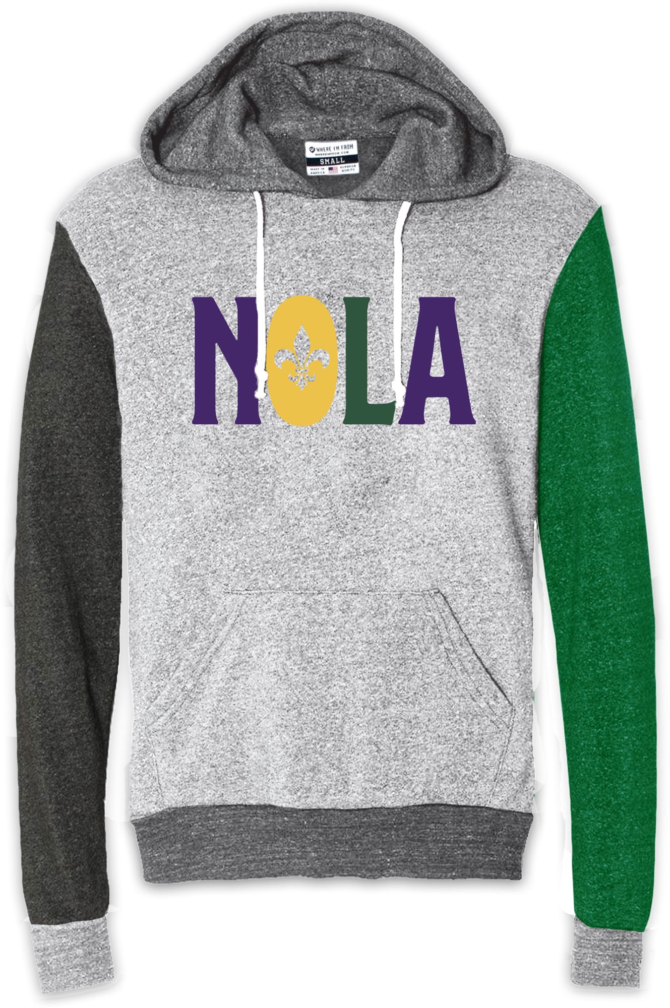 Where I'm From Adult New Orleans Mardi Gras Black/Green Quad Hoodie