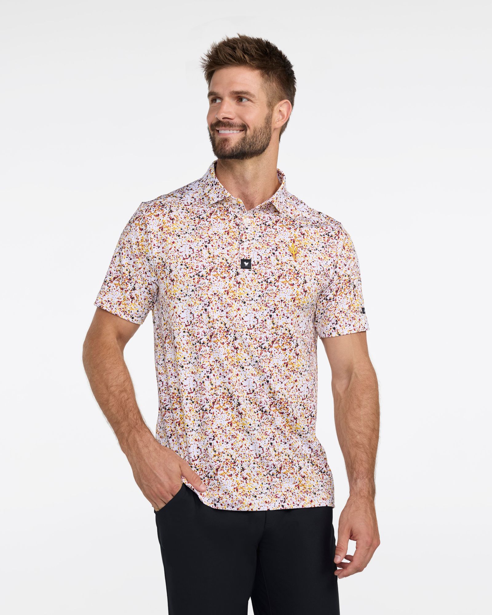 Bad Birdie Men's Arizona State Sun Devils White Paint Splatter Polo