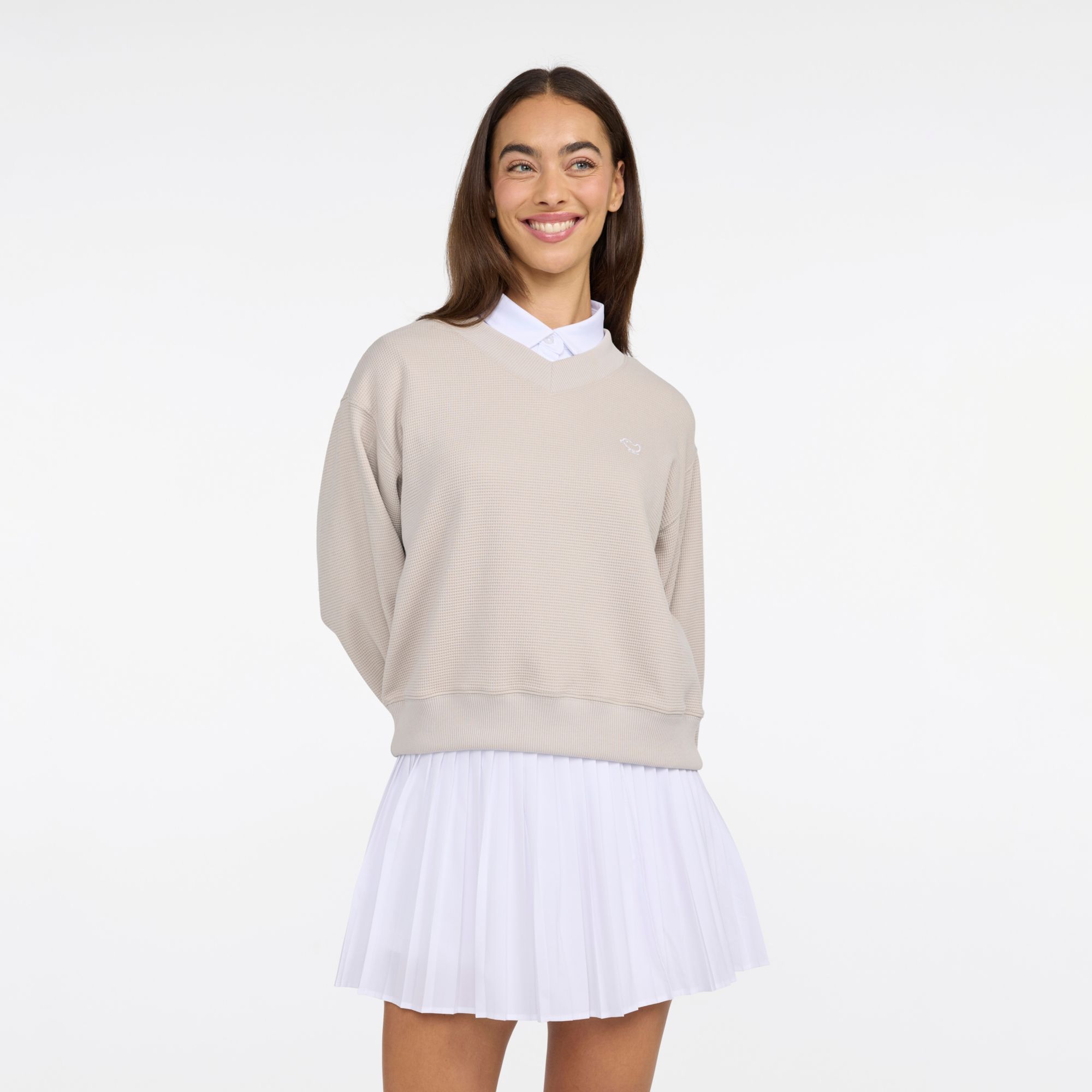 Bad Birdie Women's Waffle V-Neck Long Sleeve Golf Pullover