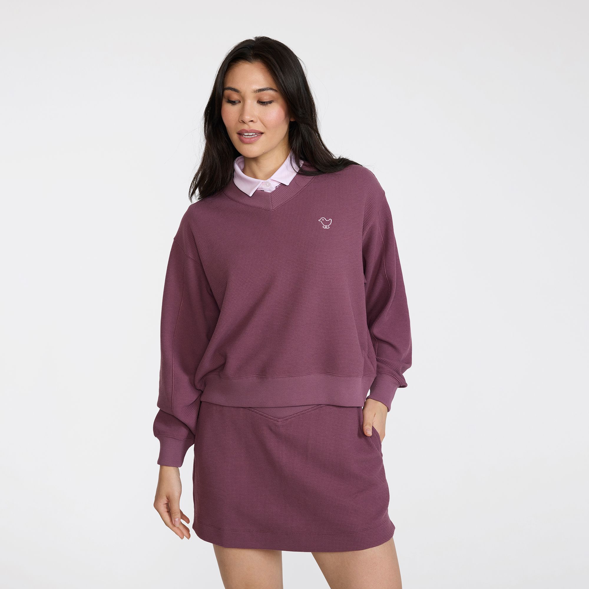 Bad Birdie Women's Waffle V-Neck Long Sleeve Golf Pullover