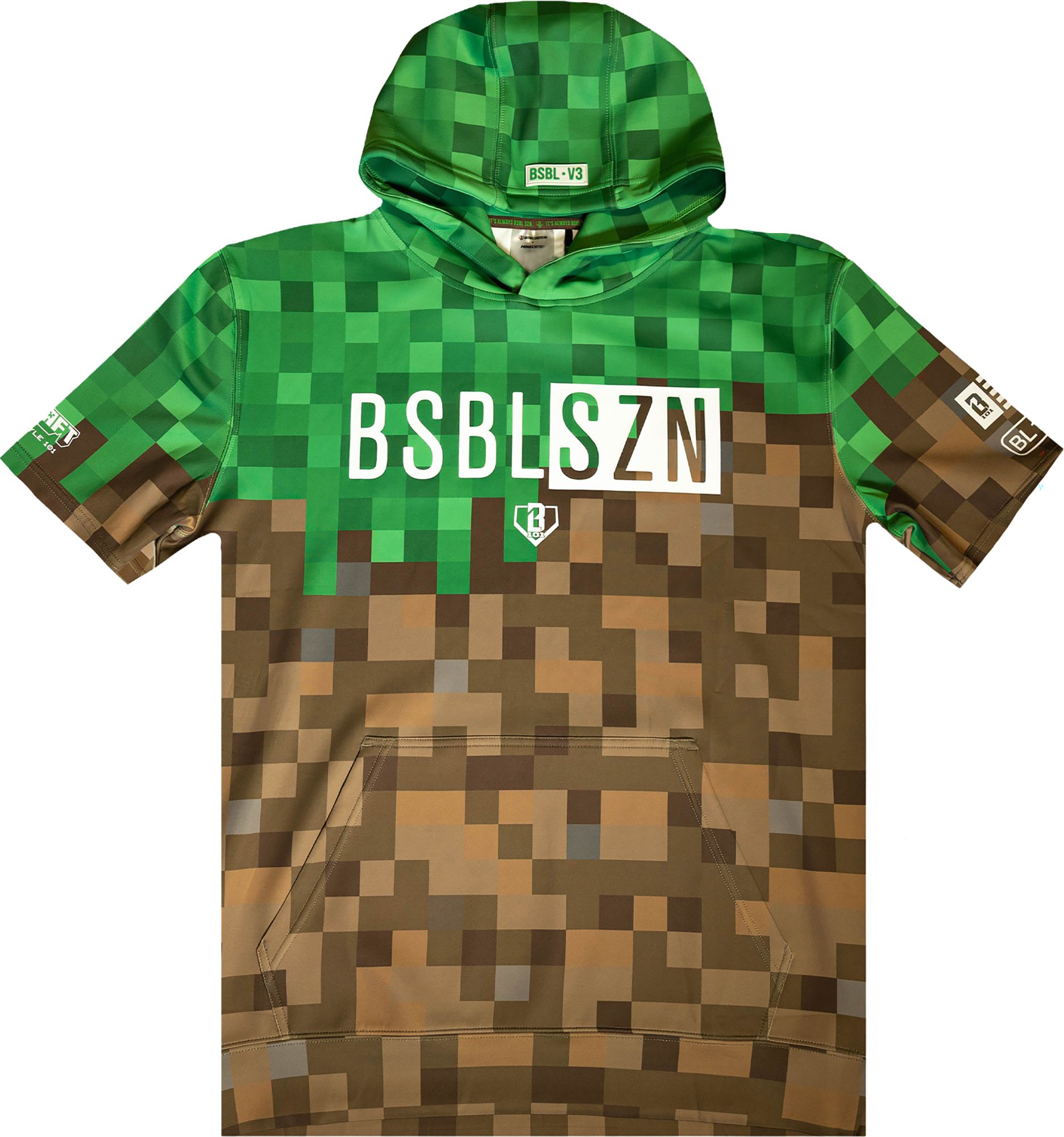 Baseball Lifestyle 101 x Minecraft Boys' BSBL-SZN V3 Grass Block Short Sleeve Hoodie