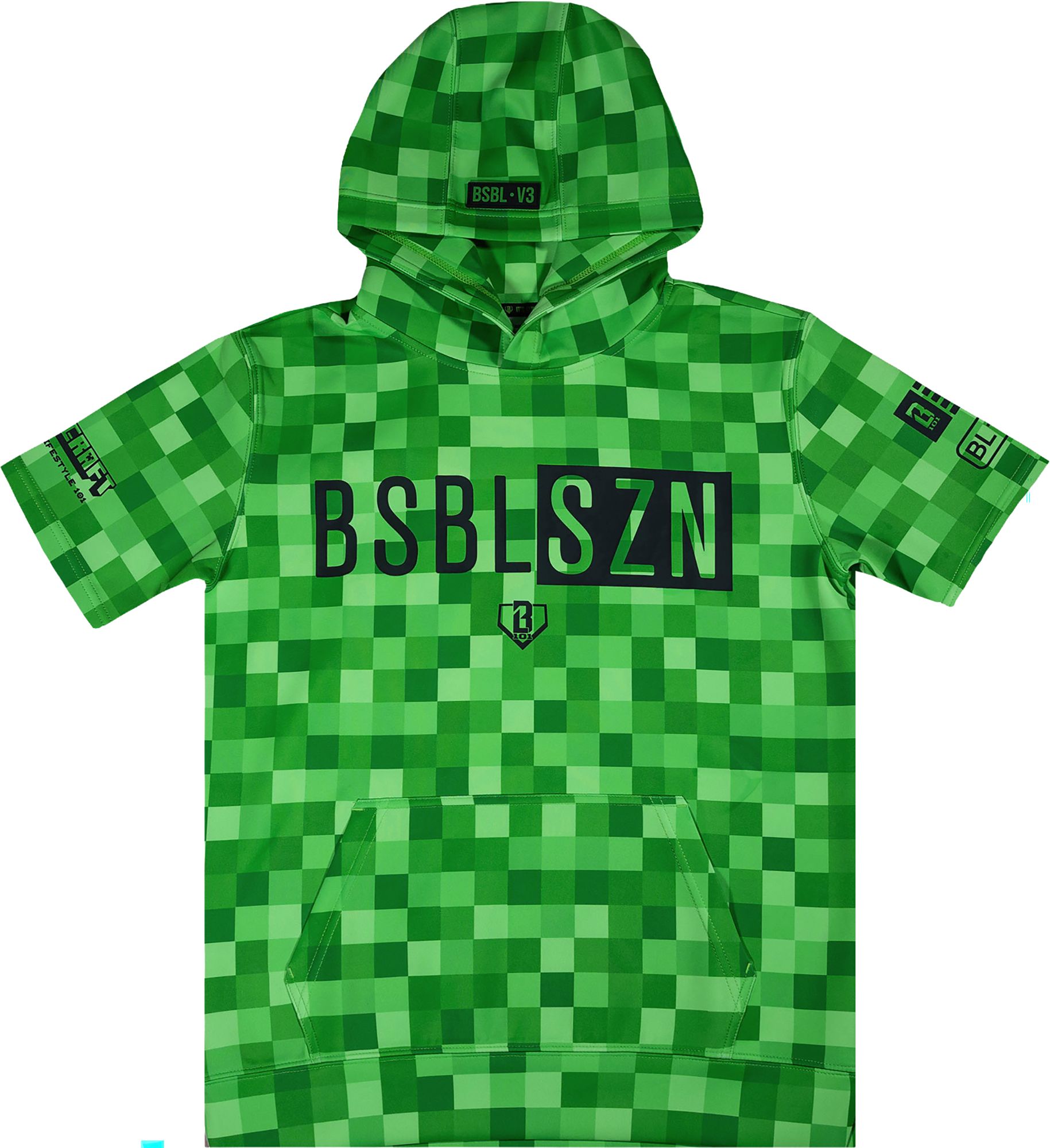 Baseball Lifestyle 101 x Minecraft Boys' BSBL-SZN V3 Creeper Short Sleeve Hoodie