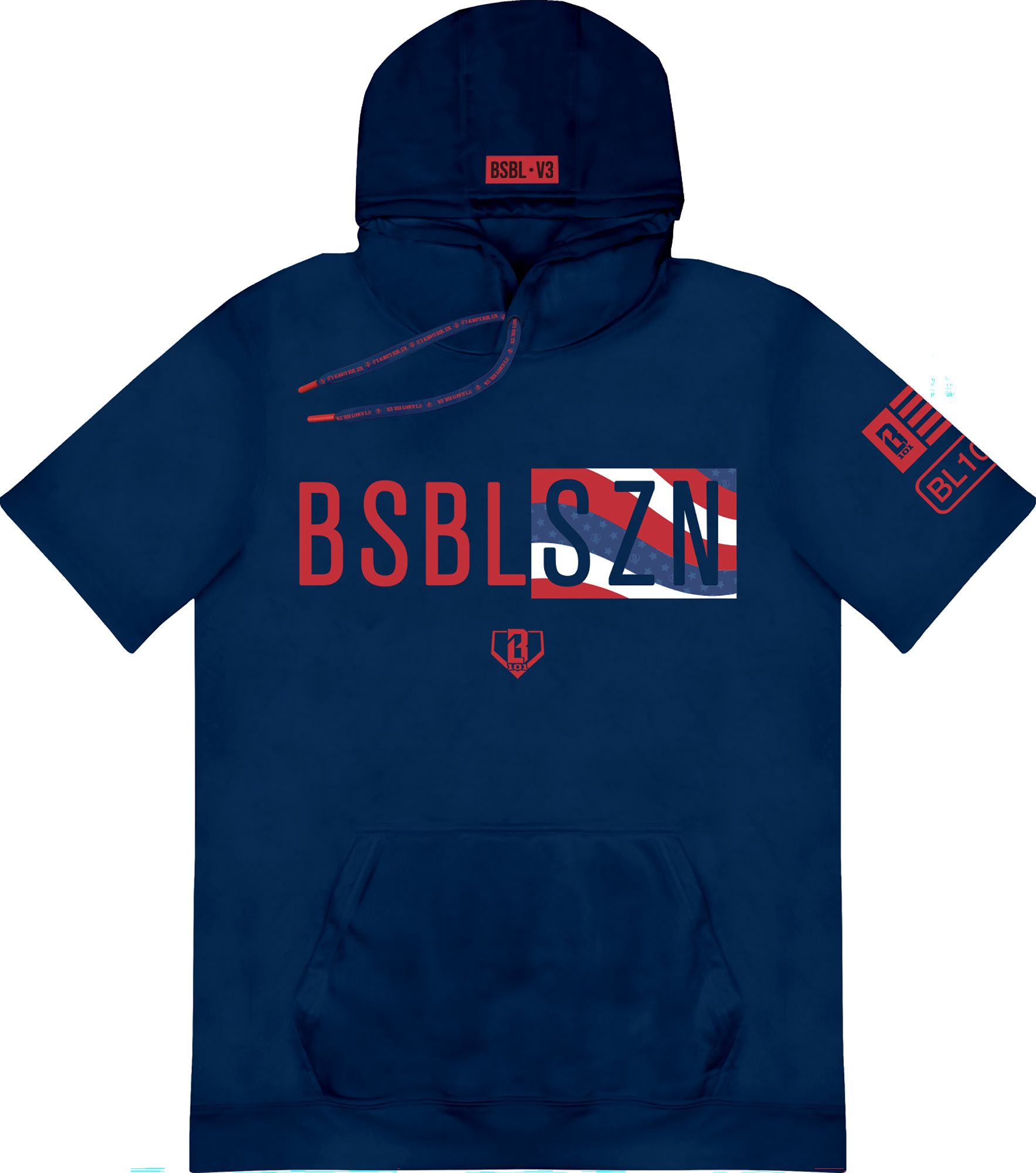 Baseball Lifestyle 101 BSBL-SZN USA Short Sleeve Hoodie