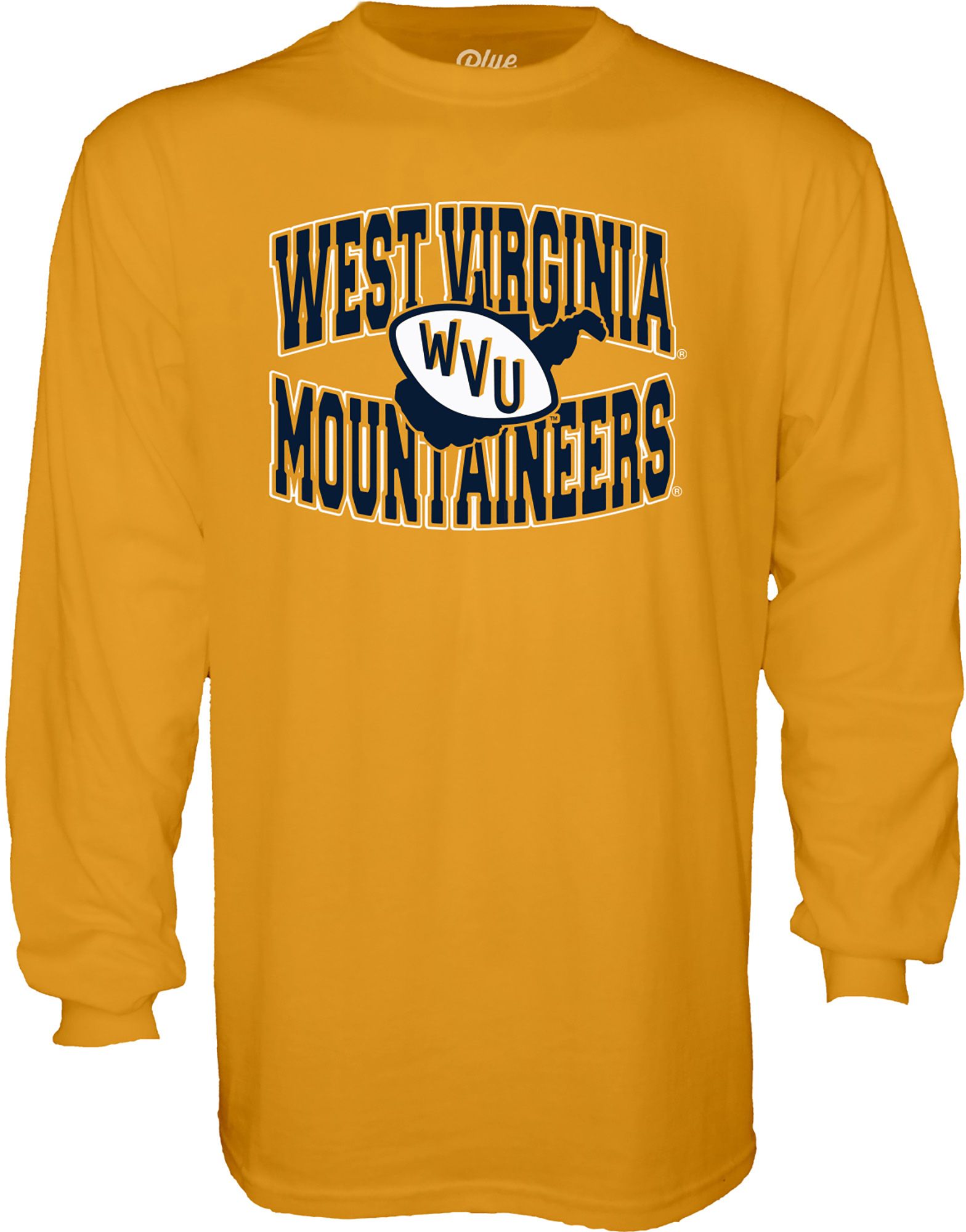 Blue 84 Adult West Virginia Mountaineers Logo Gold Long Sleeve Shirt