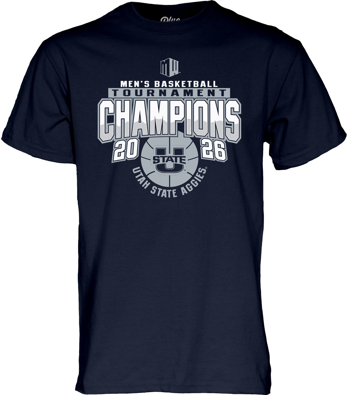 Blue 84 Adult 2026 Men's Basketball Mountain West Conference Champs Utah State Aggies T-Shirt