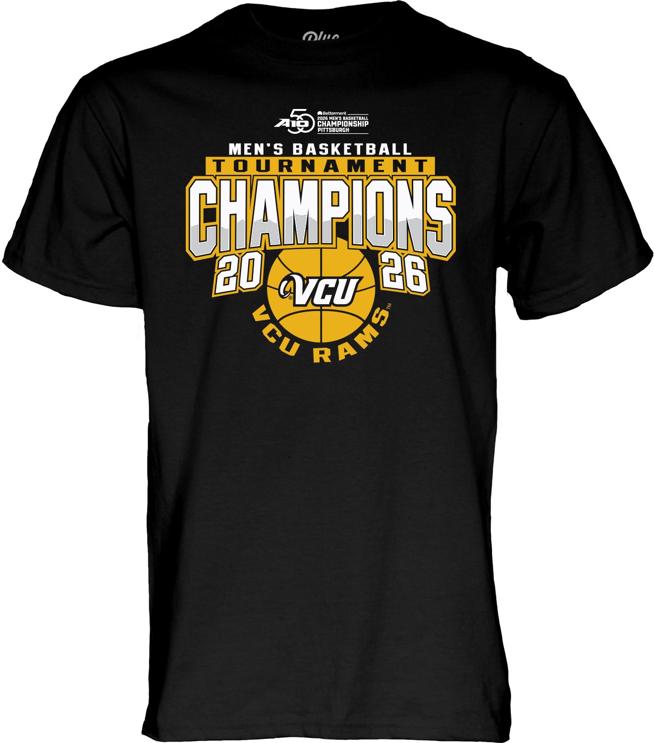 Blue 84 Adult 2026 Men's Basketball A-10 Conference Champs Virginia Commonwealth Rams T-Shirt