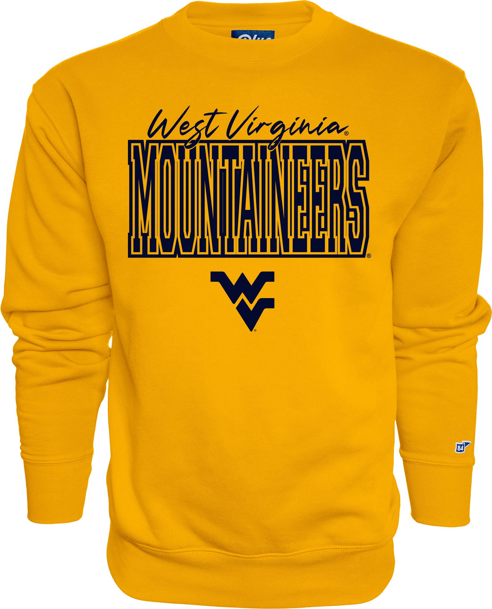 Blue 84 Adult West Virginia Mountaineers Logo Gold Crew Sweatshirt
