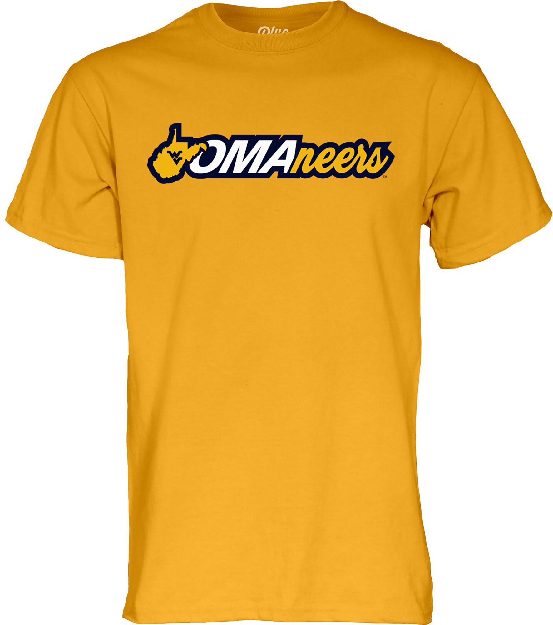 Blue 84 Adult West Virginia Mountaineers Baseball "OMANEERS" Gold T-Shirt