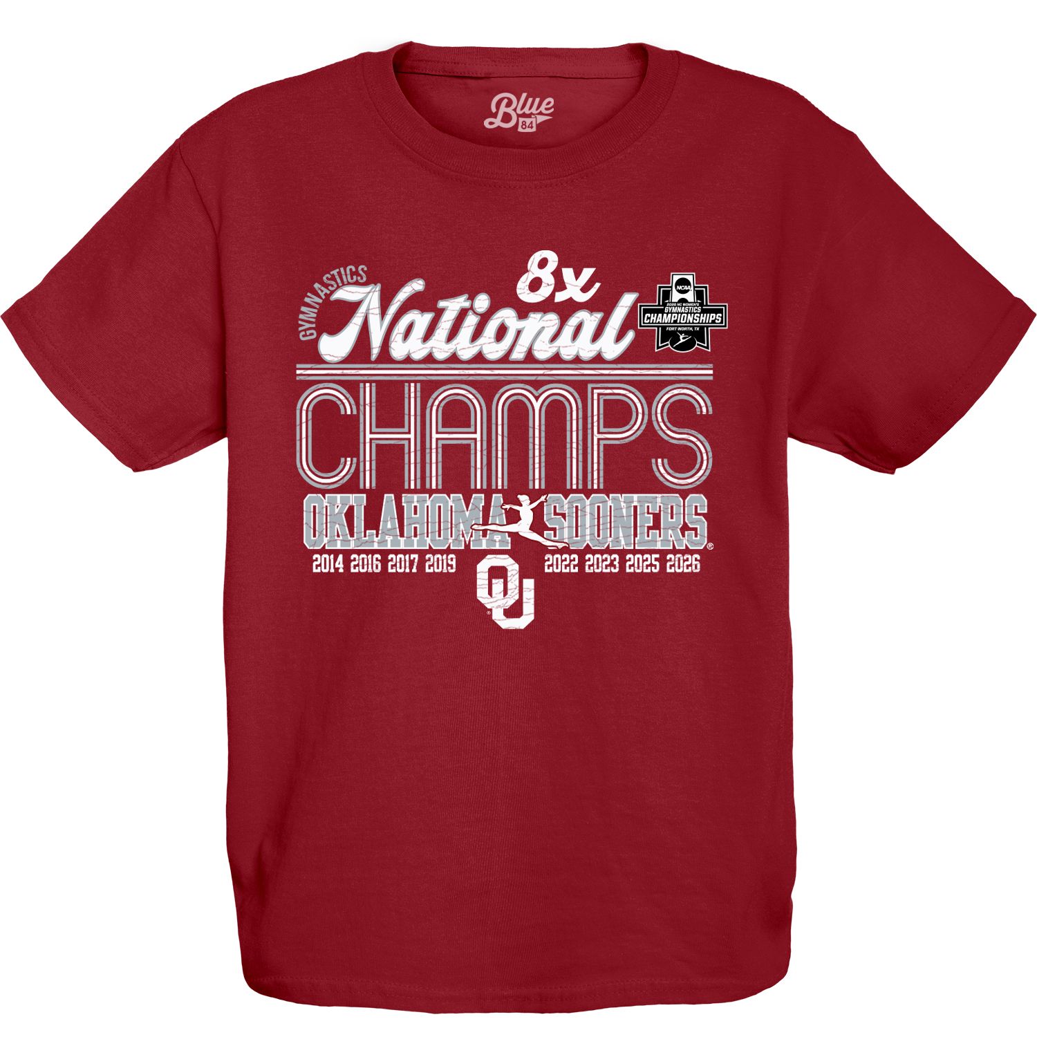 Blue 84 Youth 2026 Women's Gymnastics National Champions Oklahoma Sooners T-Shirt