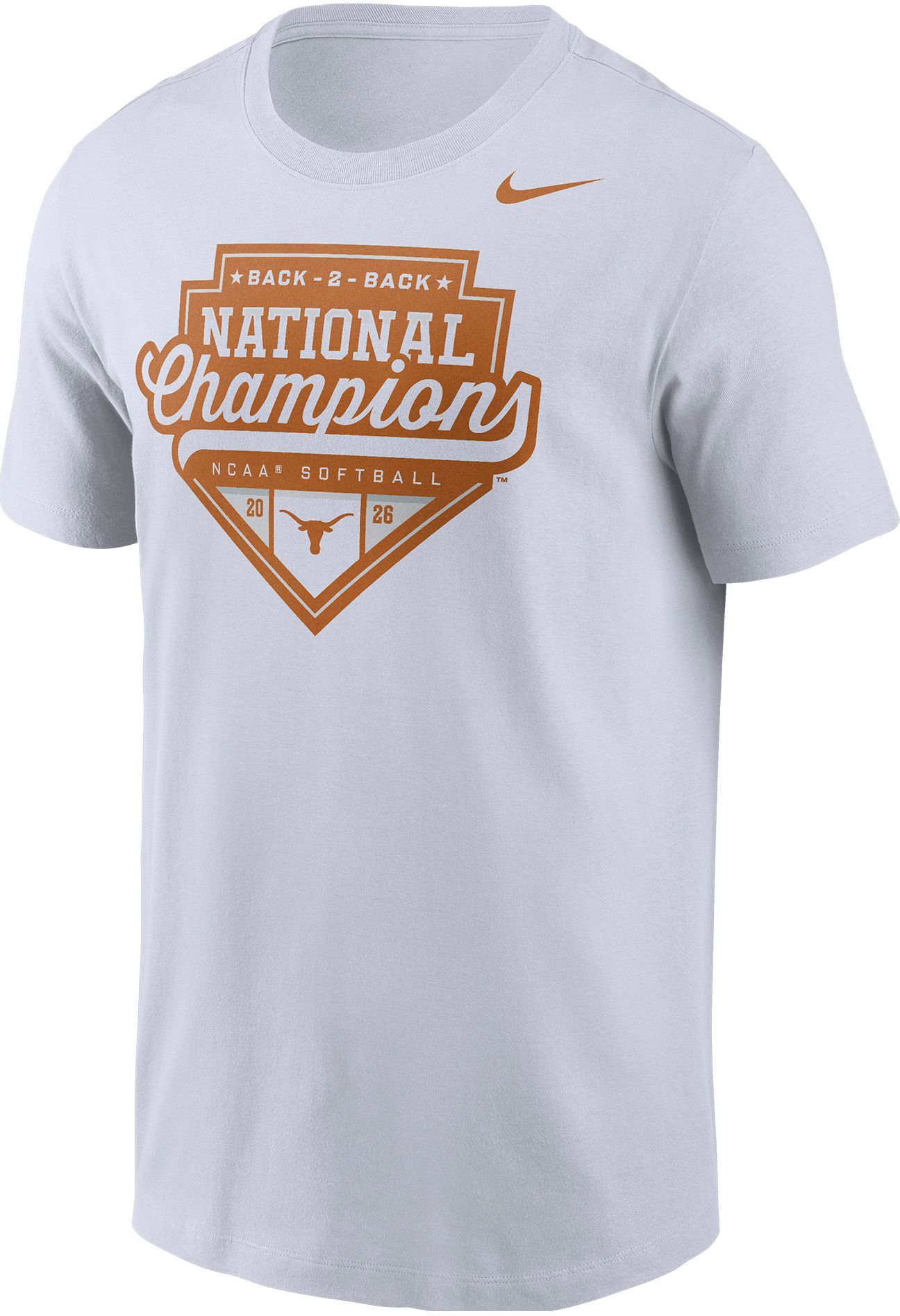 Nike Adult 2026 Women's College World Series Softball Champions Texas Longhorns Back-to-Back Champs T-Shirt