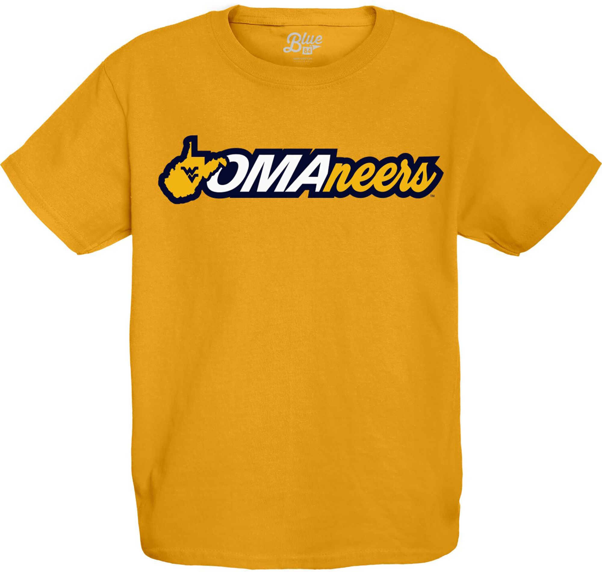Blue 84 Youth West Virginia Mountaineers Baseball "OMANEERS" Gold T-Shirt