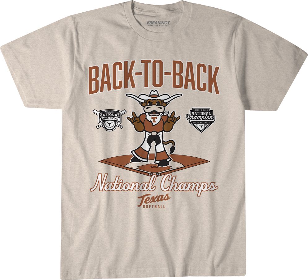 BreakingT Adult 2026 Women's College World Series Softball Champions Texas Longhorns Back-to-Back Champs White T-Shirt