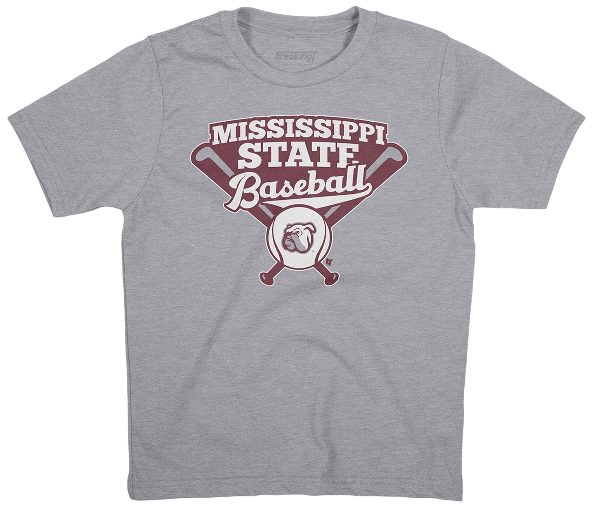 BreakingT Adult Mississippi State Bulldogs Heather Gray Baseball T-Shirt