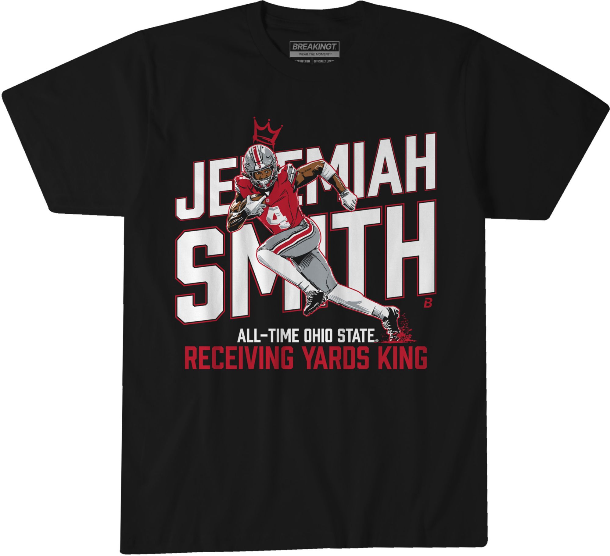 BreakingT Adult Ohio State Buckeyes Jeremiah Smith All-Time Receiving Yards King T-Shirt