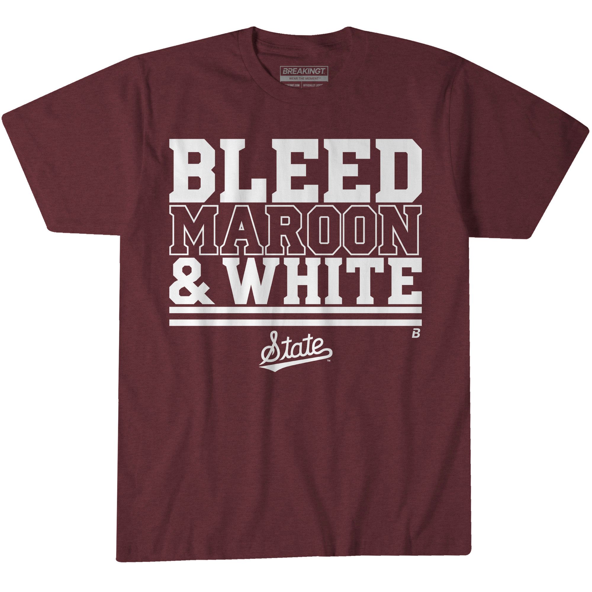 BreakingT Adult Mississippi State Bulldogs Maroon &amp; White T-Shirt