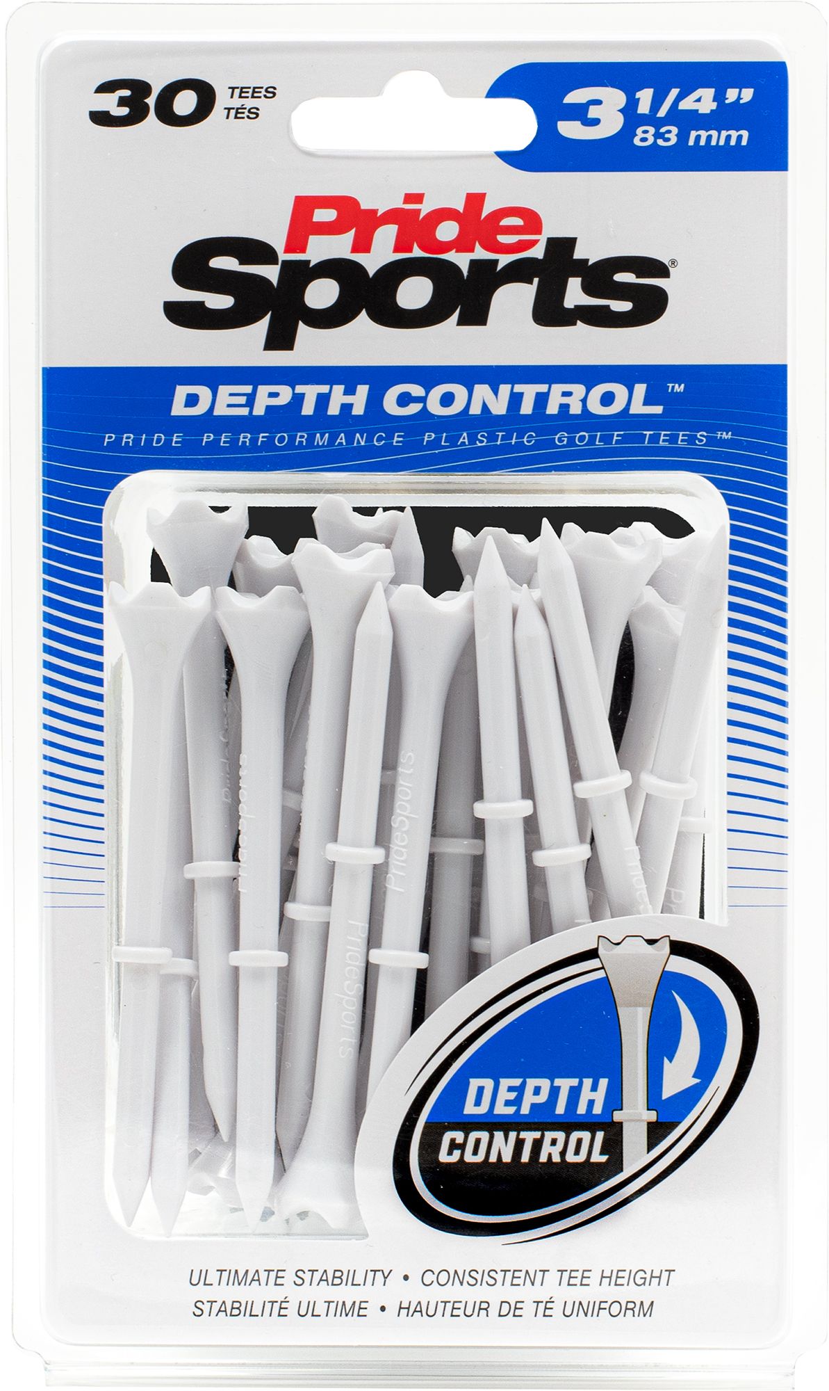 Pride Performance Depth Control Plastic 3.25" Golf Tees - 30 Pack