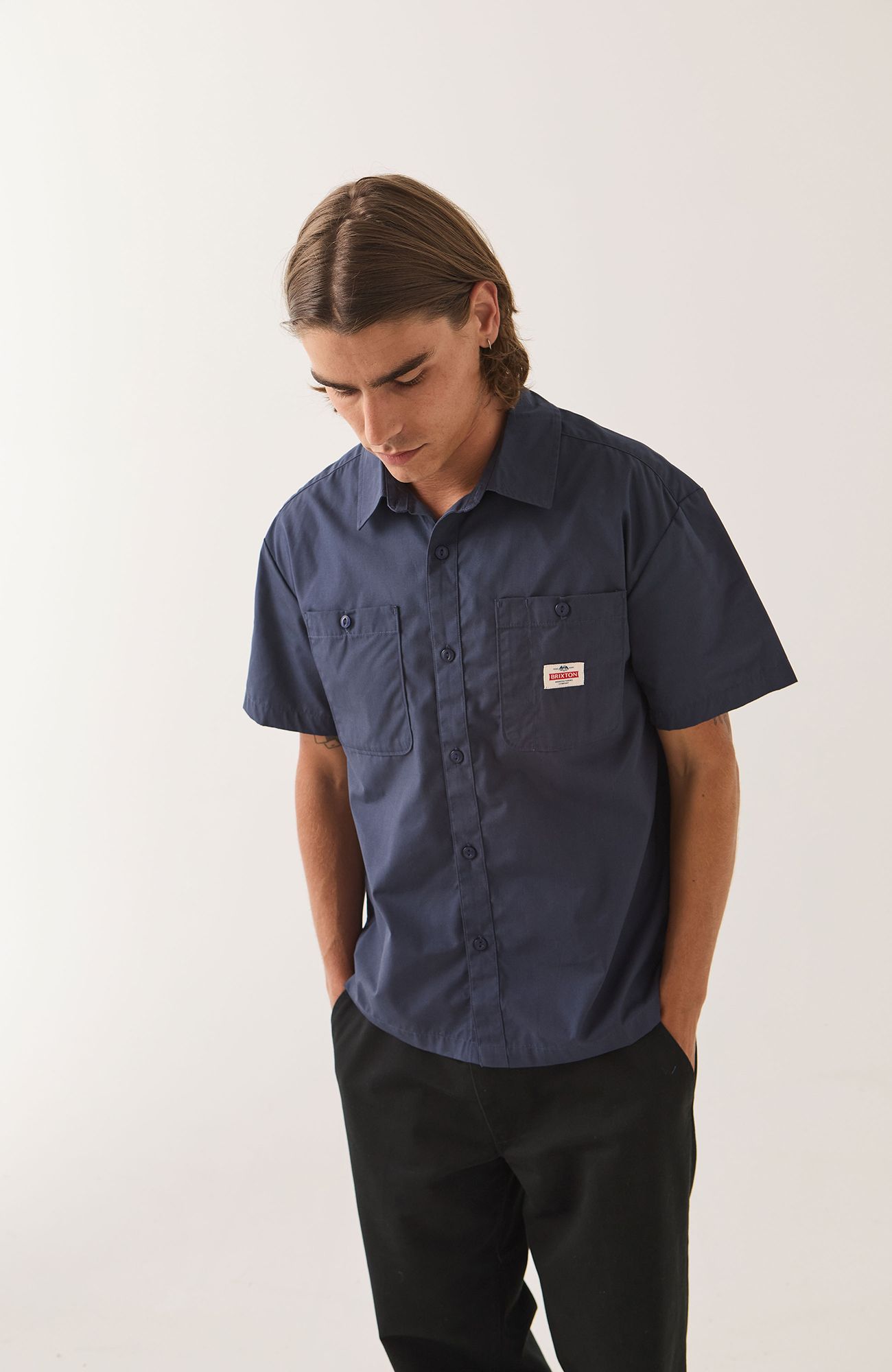 BRIXTON Men's Trademark Short Sleeve Woven Shirt