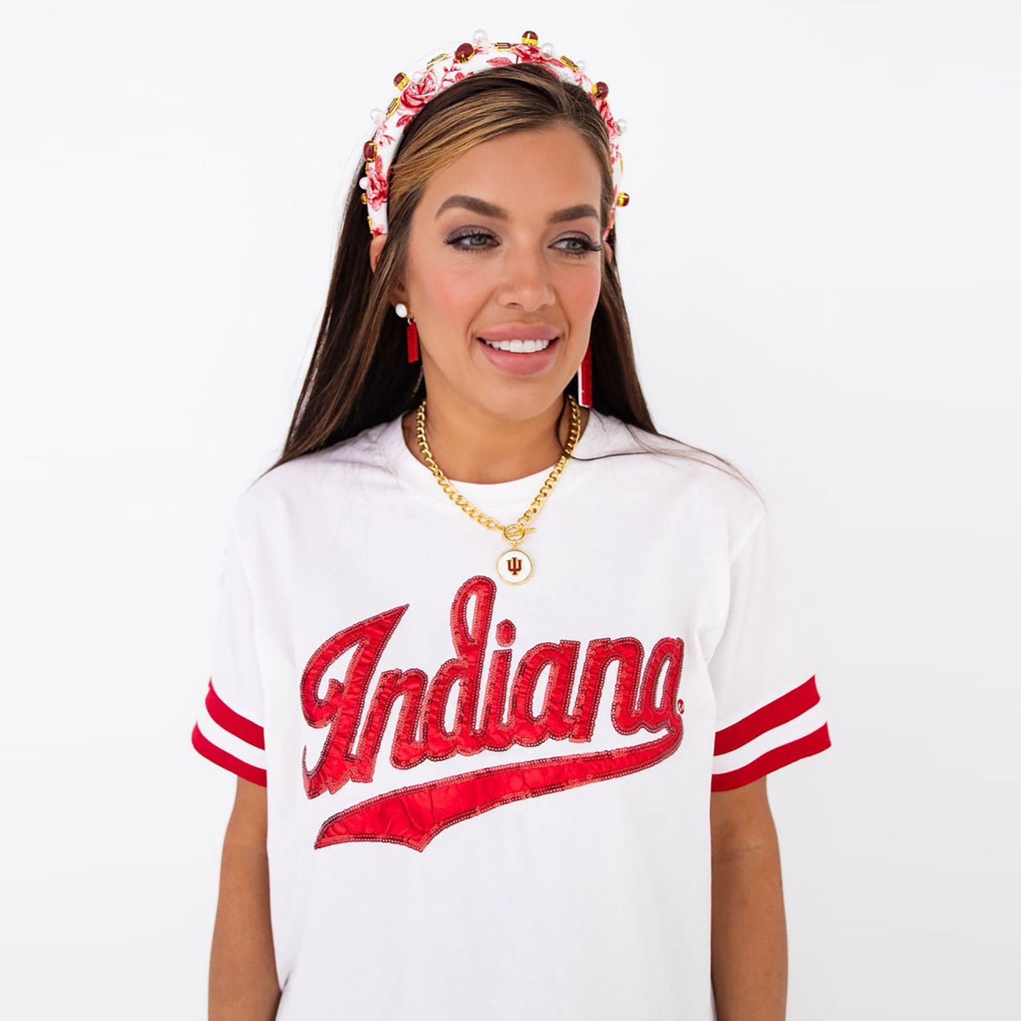 Brianna Cannon Women's Indiana Hoosiers Sparkle Logo T-Shirt