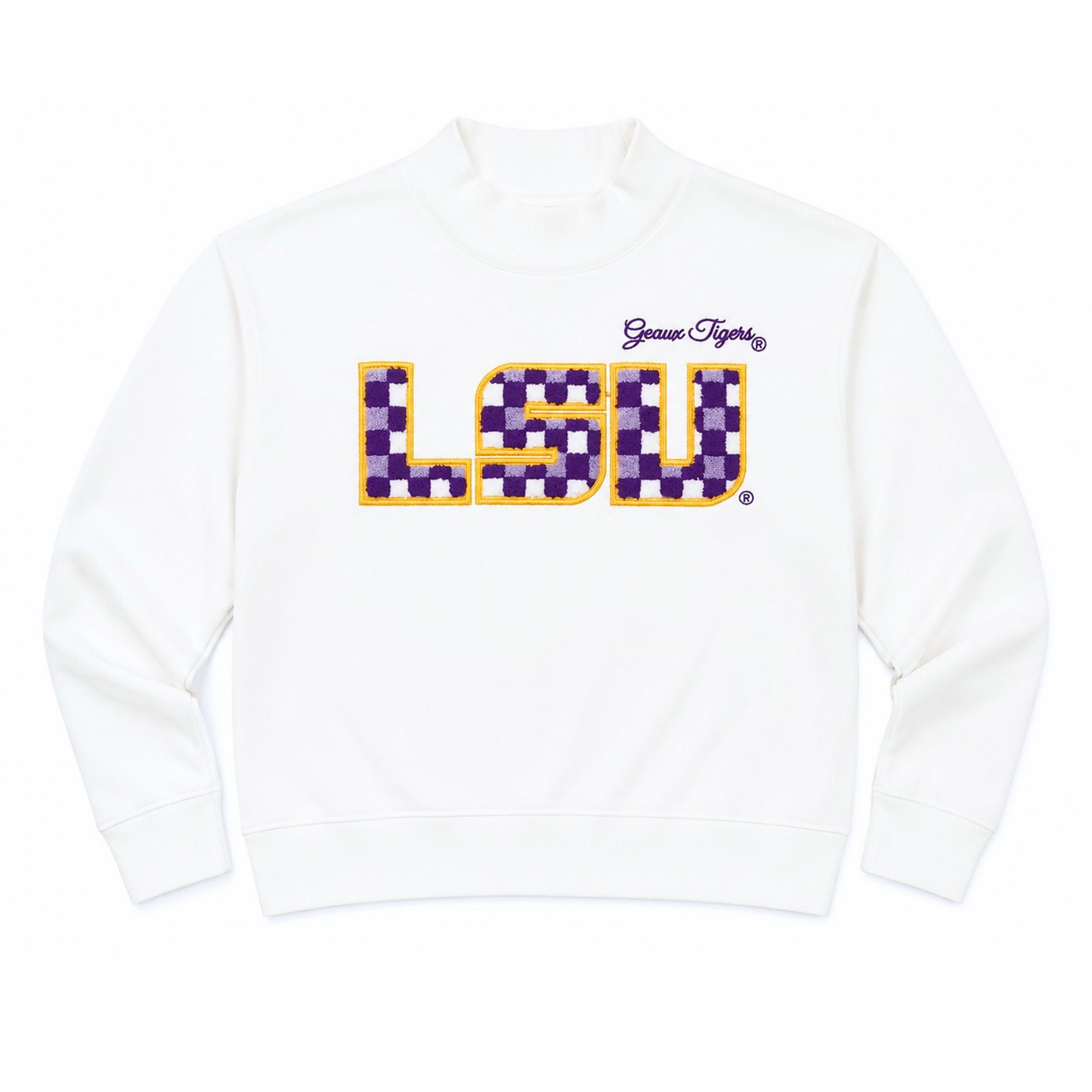 Brianna Cannon Women's LSU Tigers Ivory Chenille Mockneck Sweatshirt