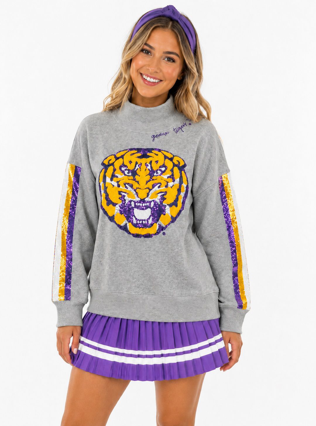 Brianna Cannon Women's LSU Tigers Sequin Mock Neck Sweatshirt
