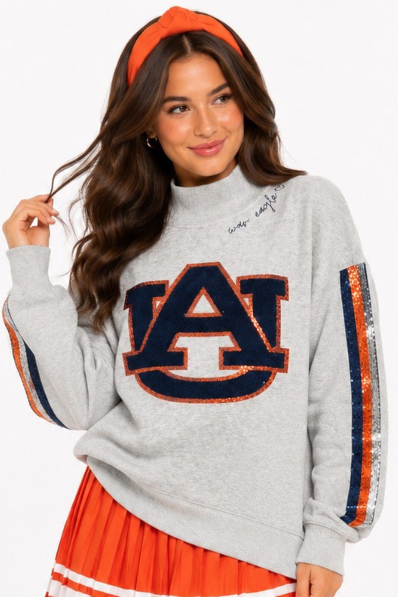 Brianna Cannon Women's Auburn Mock Neck Sequin Stripe Sweatshirt