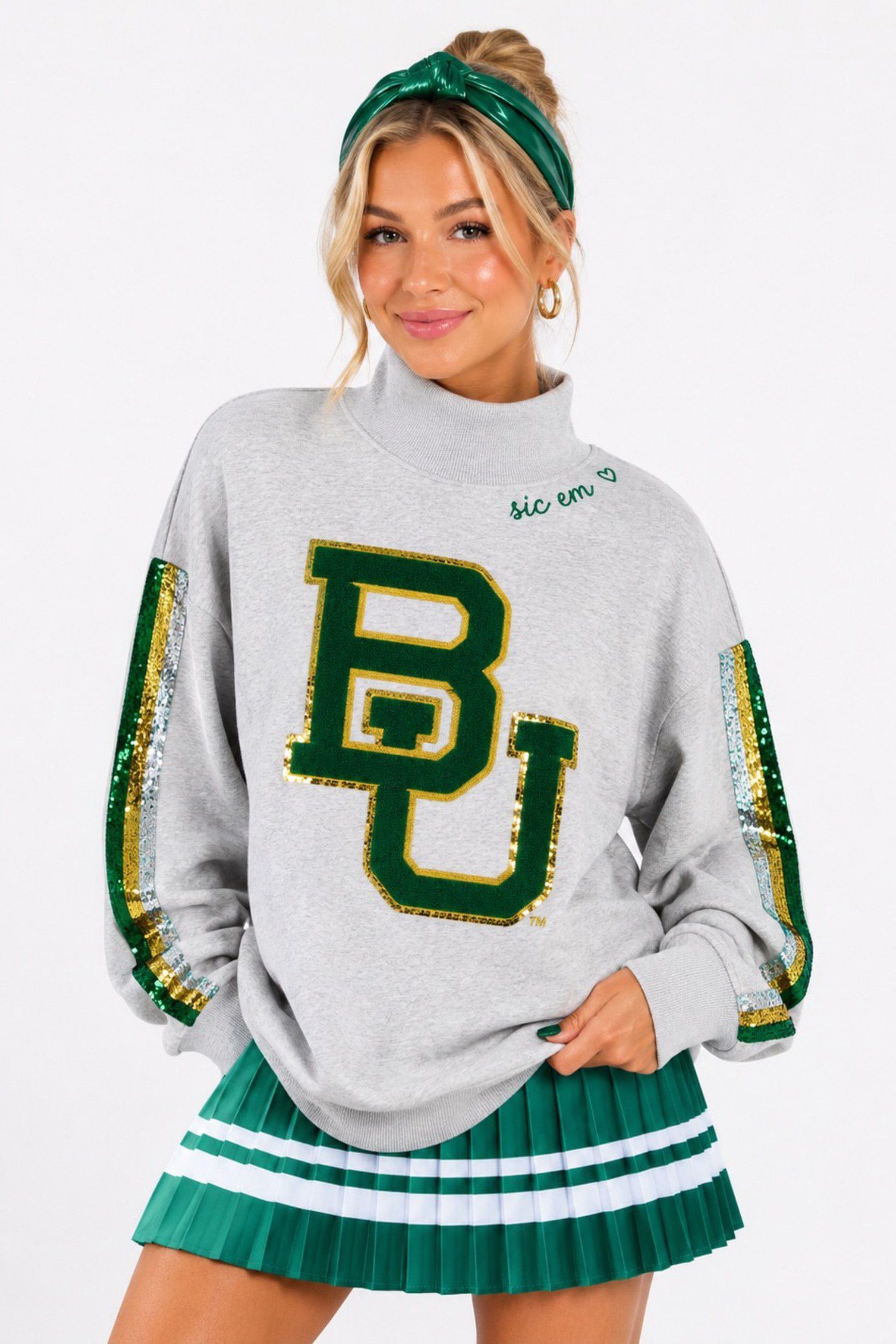 Brianna Cannon Women's Baylor Mock Neck Sequin Stripe Sweatshirt