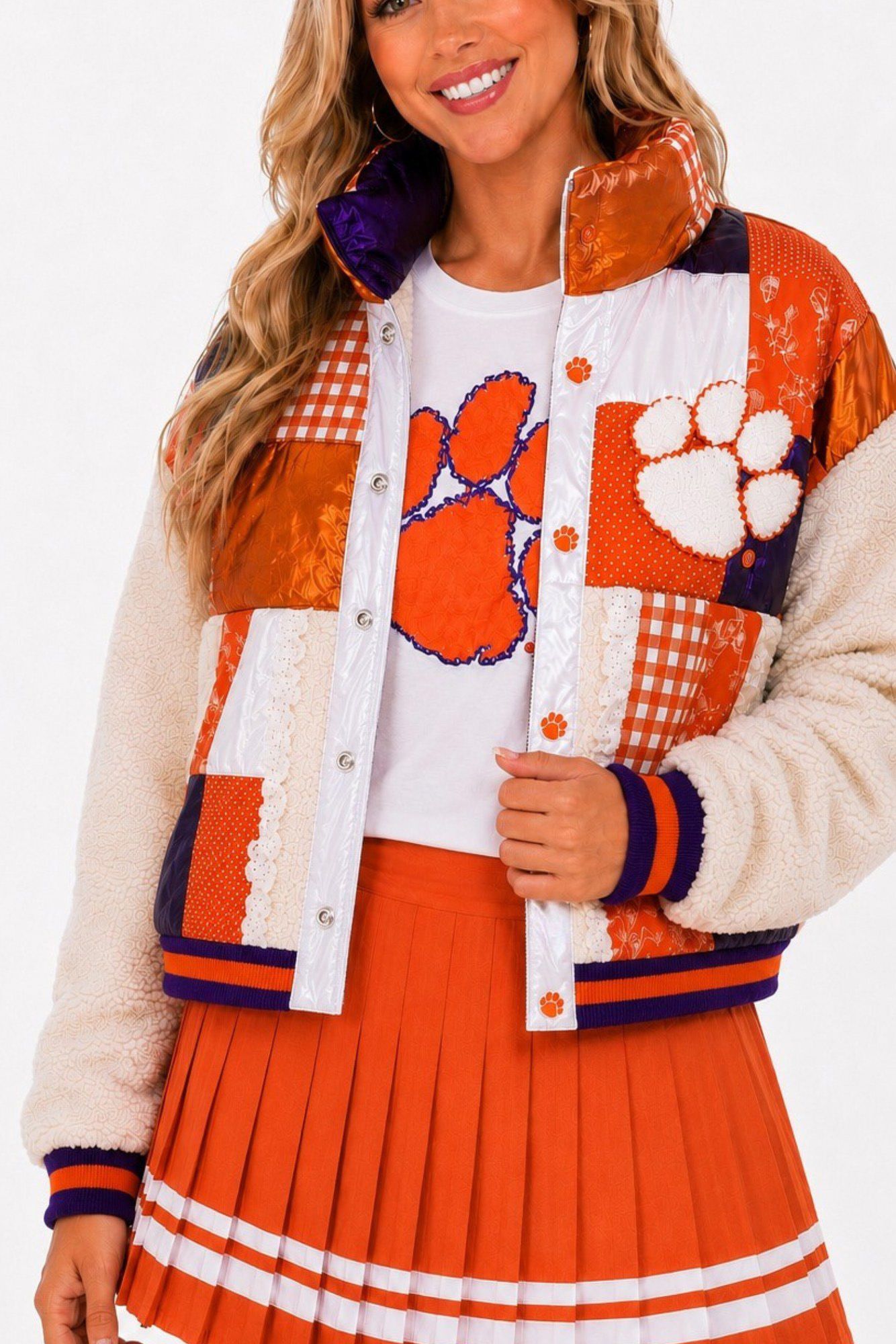 Brianna Cannon Women's Clemson Patchwork Sherpa Jacket