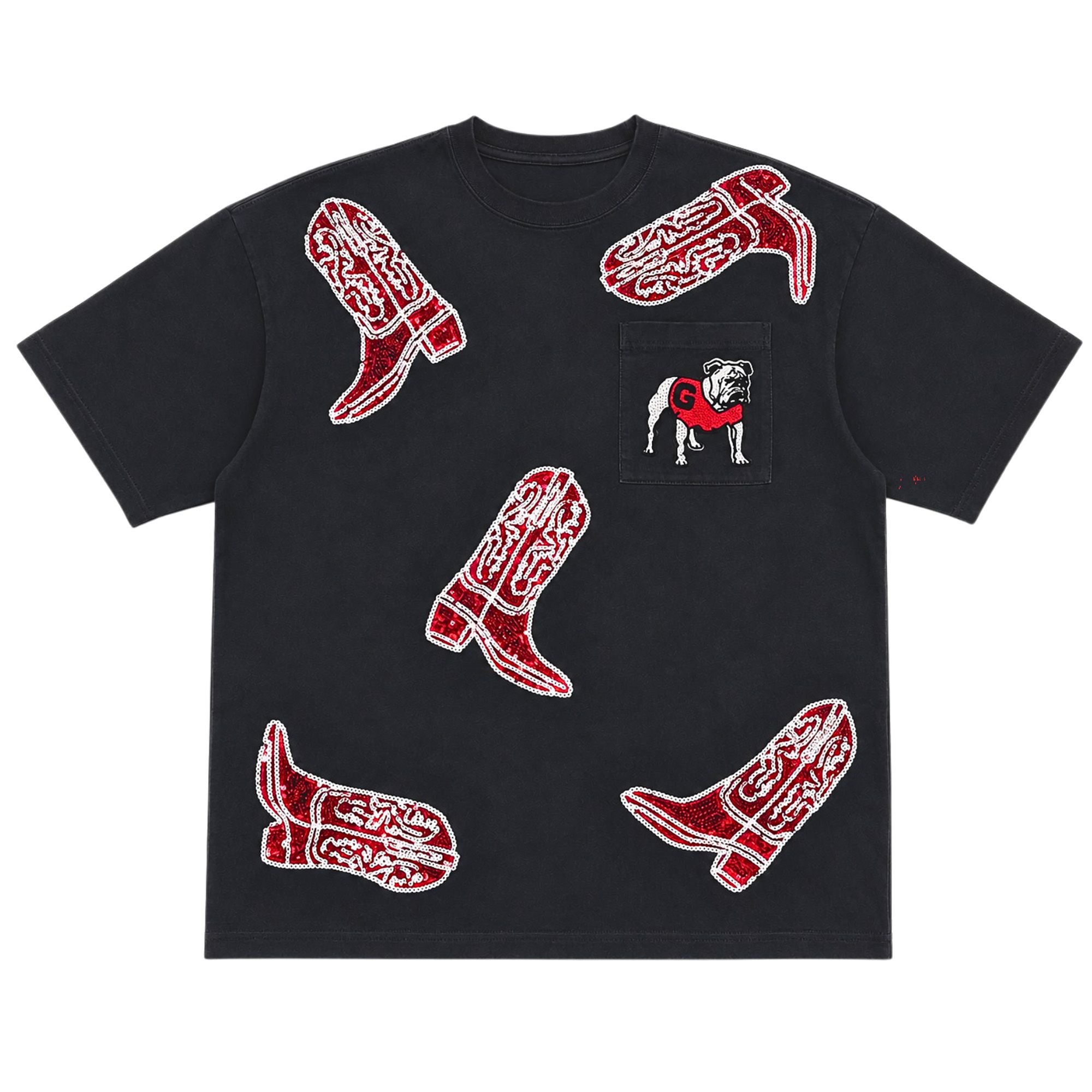 Brianna Cannon Women's Georgia Bulldogs Black Sequin Cowboy Boot T-Shirt