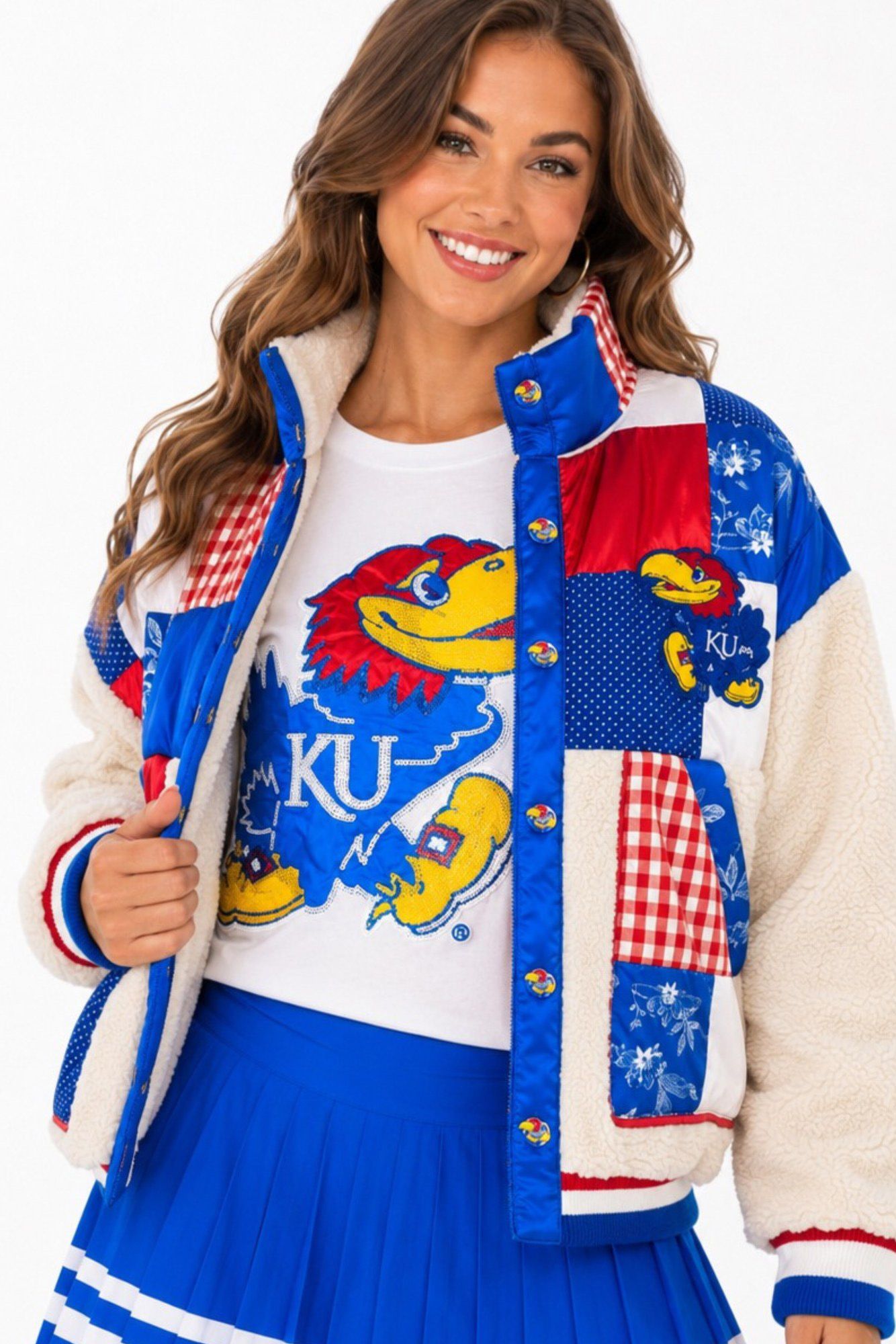 Brianna Cannon Women's Kansas Jayhawks Patchwork Sherpa Jacket