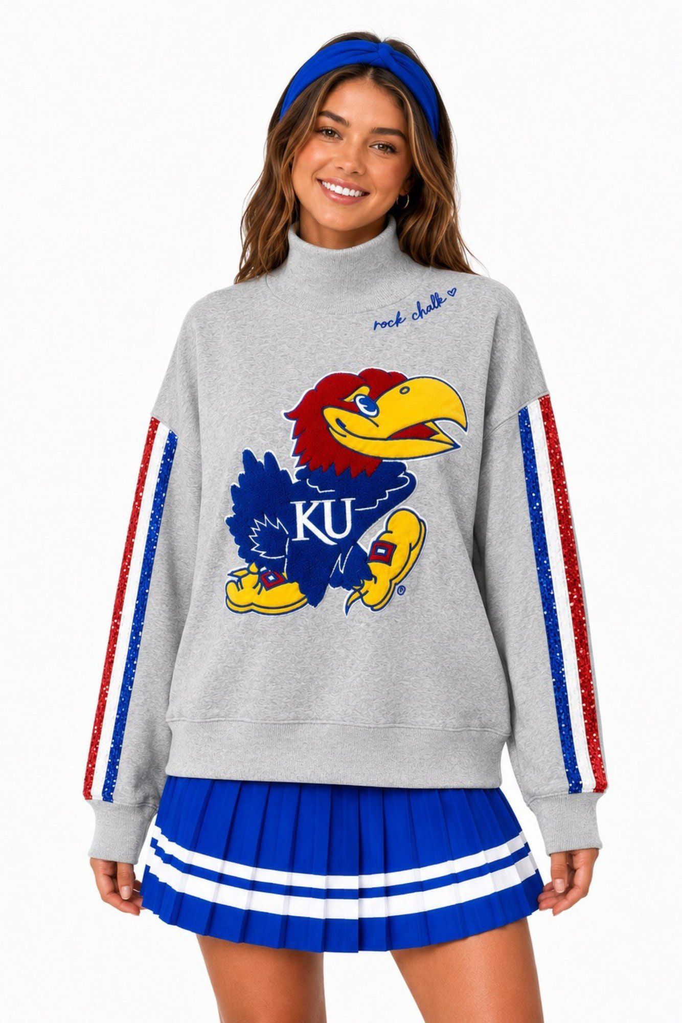 Brianna Cannon Women's Kansas Mock Neck Sequin Stripe Sweatshirt