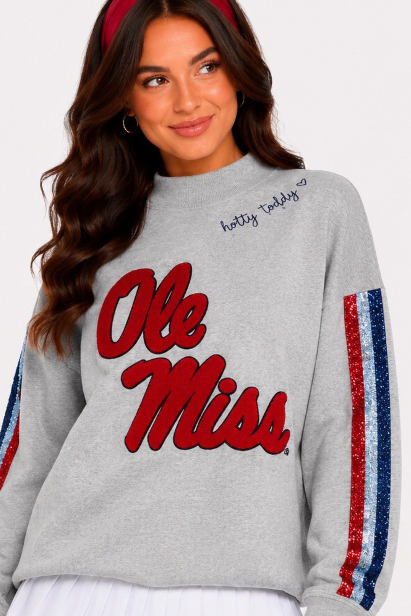Brianna Cannon Women's Ole Miss Mock Neck Sequin Stripe Sweatshirt