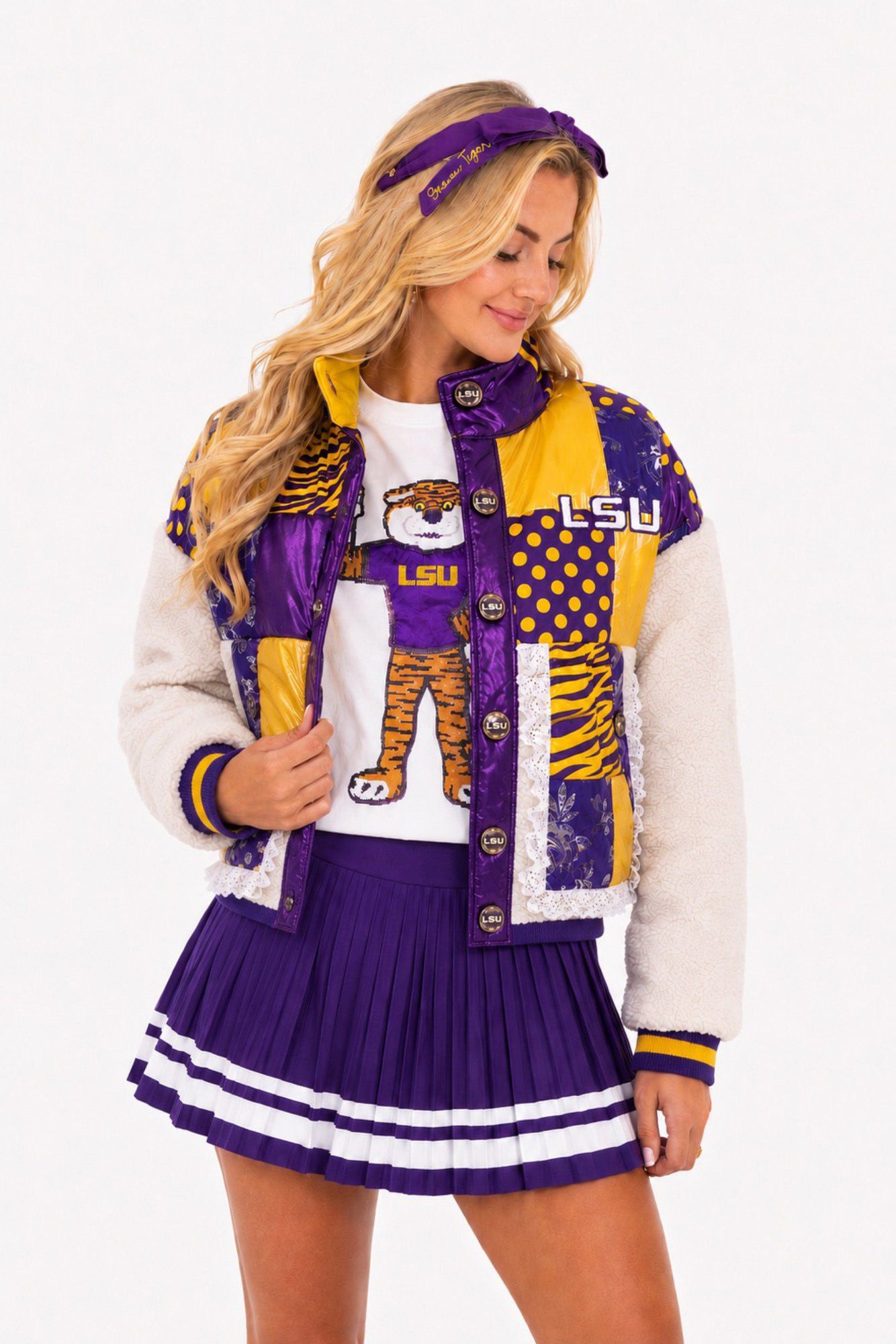 Brianna Cannon Women's LSU Tigers Patchwork Sherpa Jacket