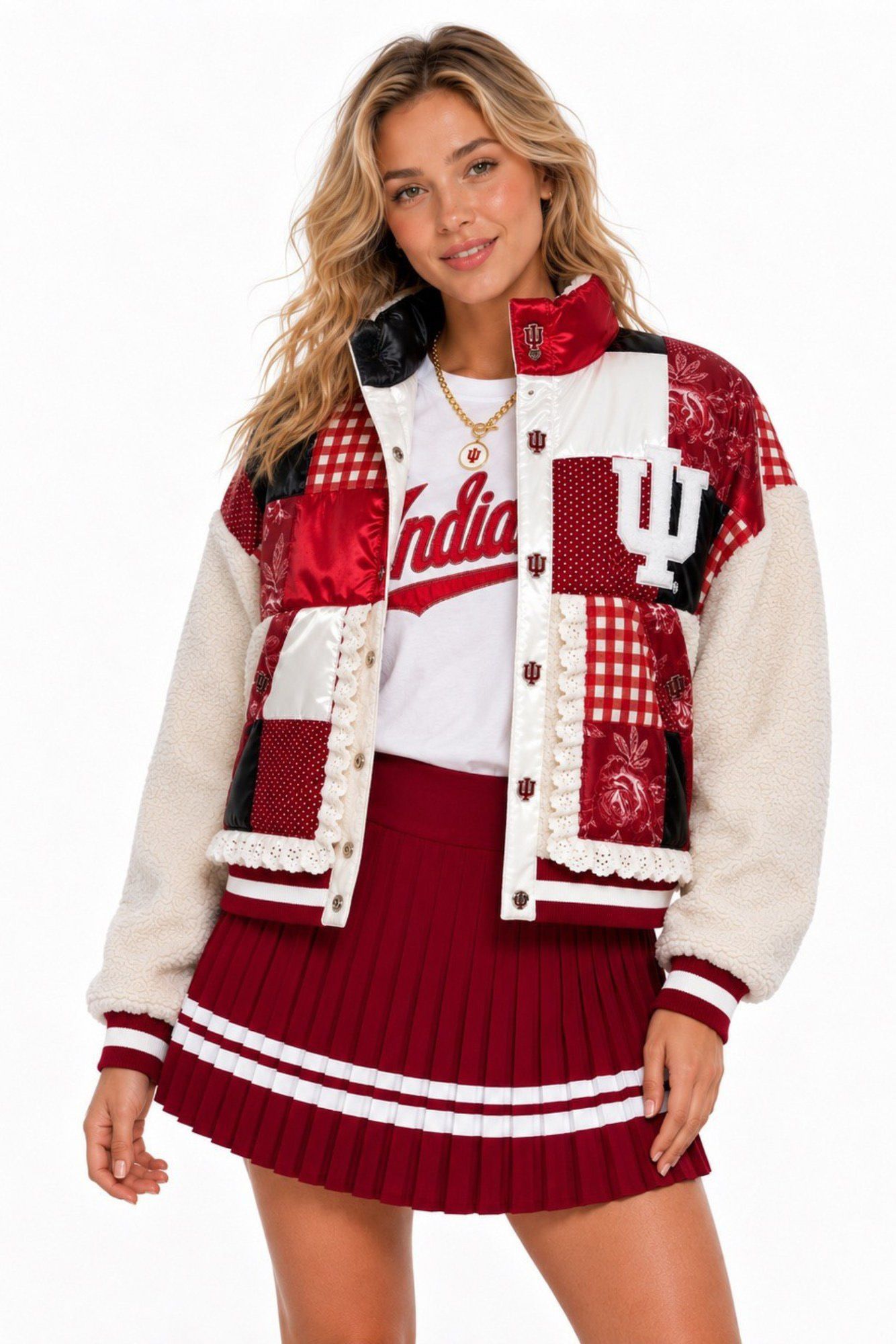 Brianna Cannon Women's Indiana Hoosiers Patchwork Sherpa Jacket