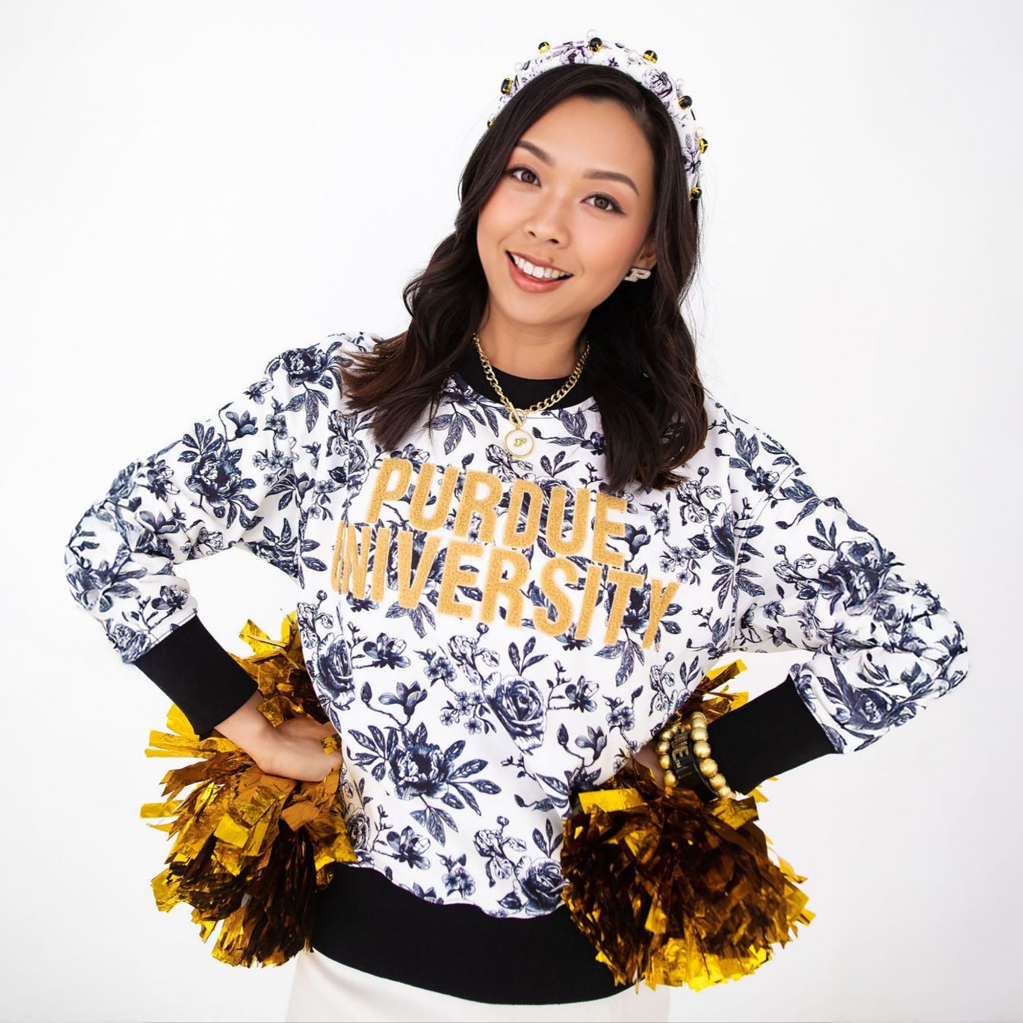 Brianna Cannon Women's Purdue Boilermakers Floral Toile Sweatshirt