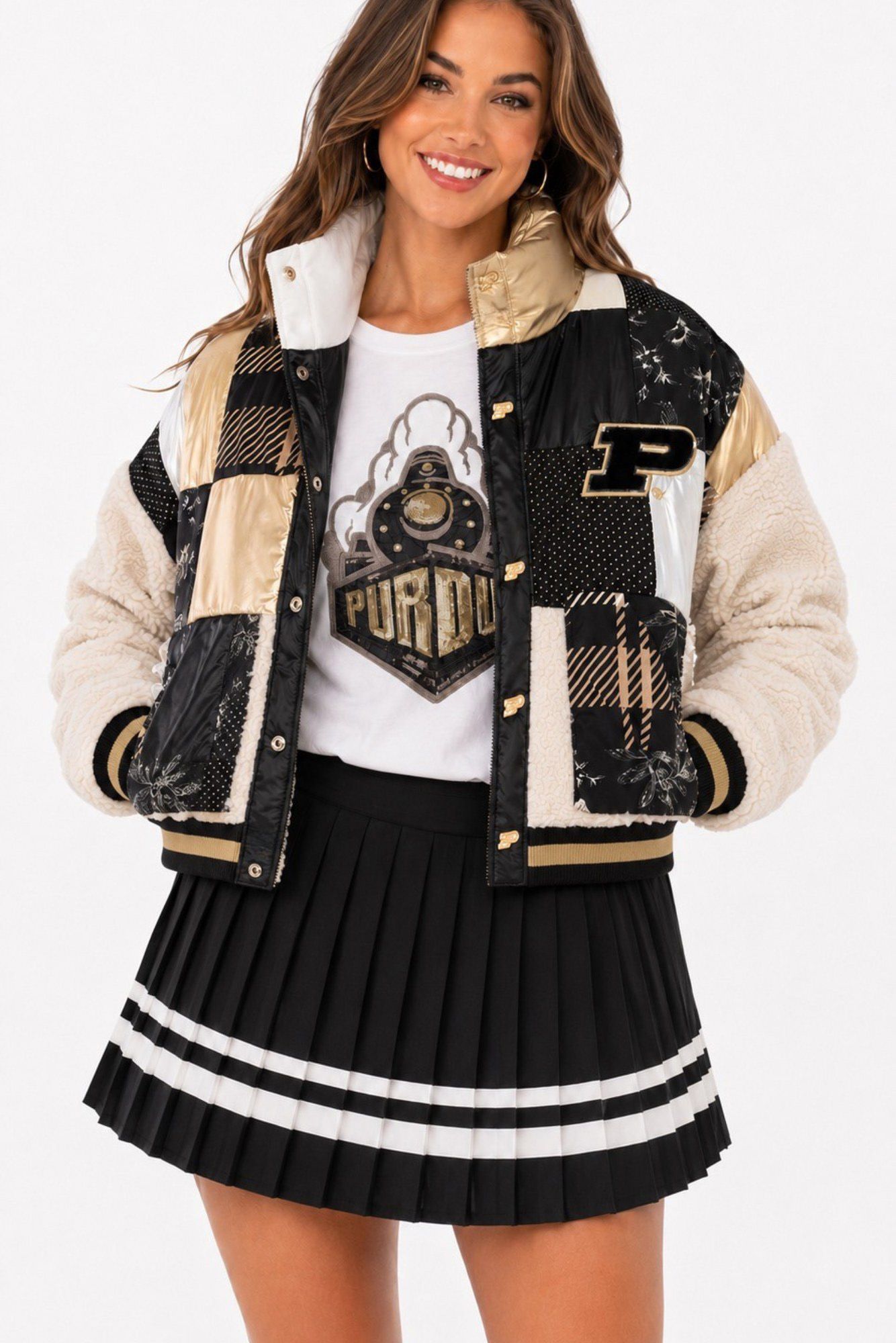 Brianna Cannon Women's Purdue Patchwork Sherpa Jacket