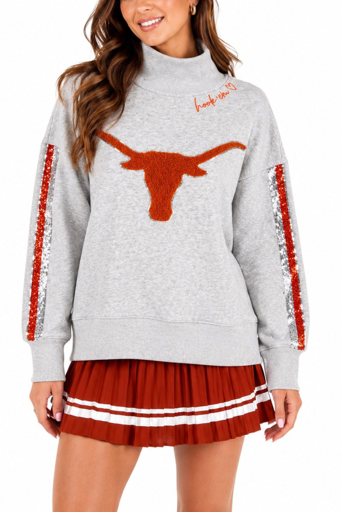 Brianna Cannon Women's Texas Mock Neck Sequin Stripe Sweatshirt