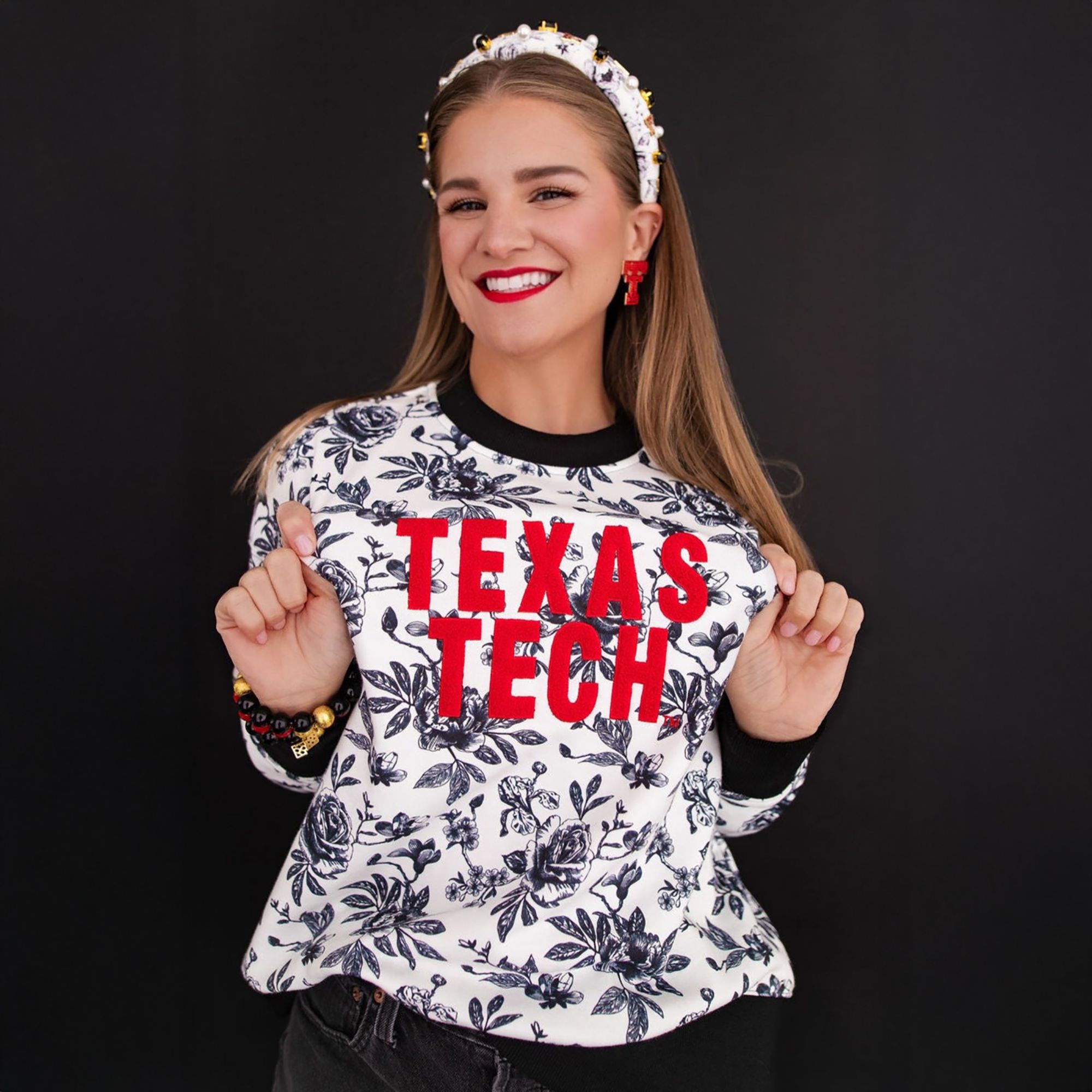 Brianna Cannon Women's Texas Tech Floral Toile Sweatshirt