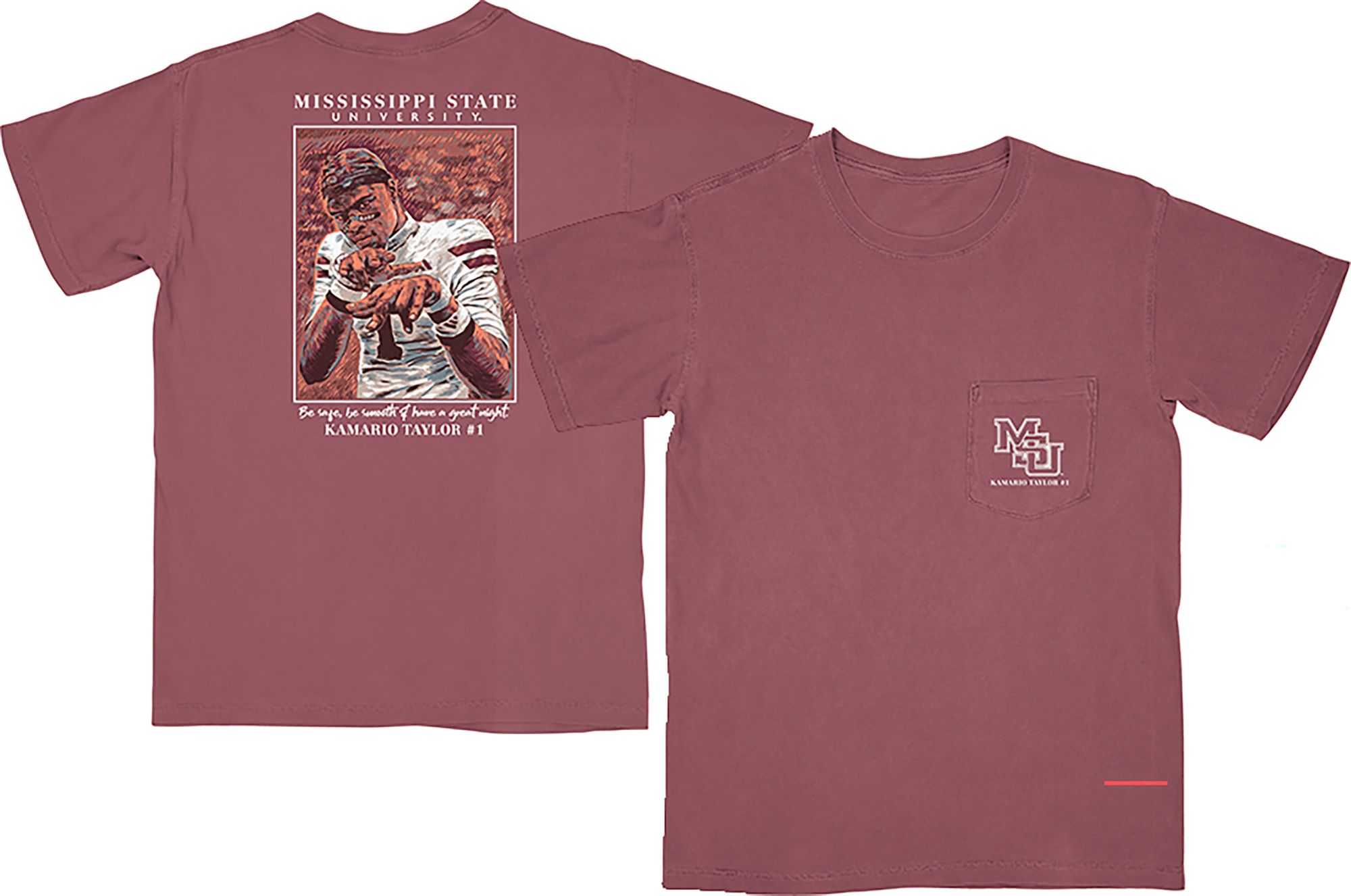 B-Unlimited Adult Mississippi State Bulldogs Kamario Taylor Be Safe, Be Smooth, And Have A Great Night T-Shirt, Men's, Large, Red