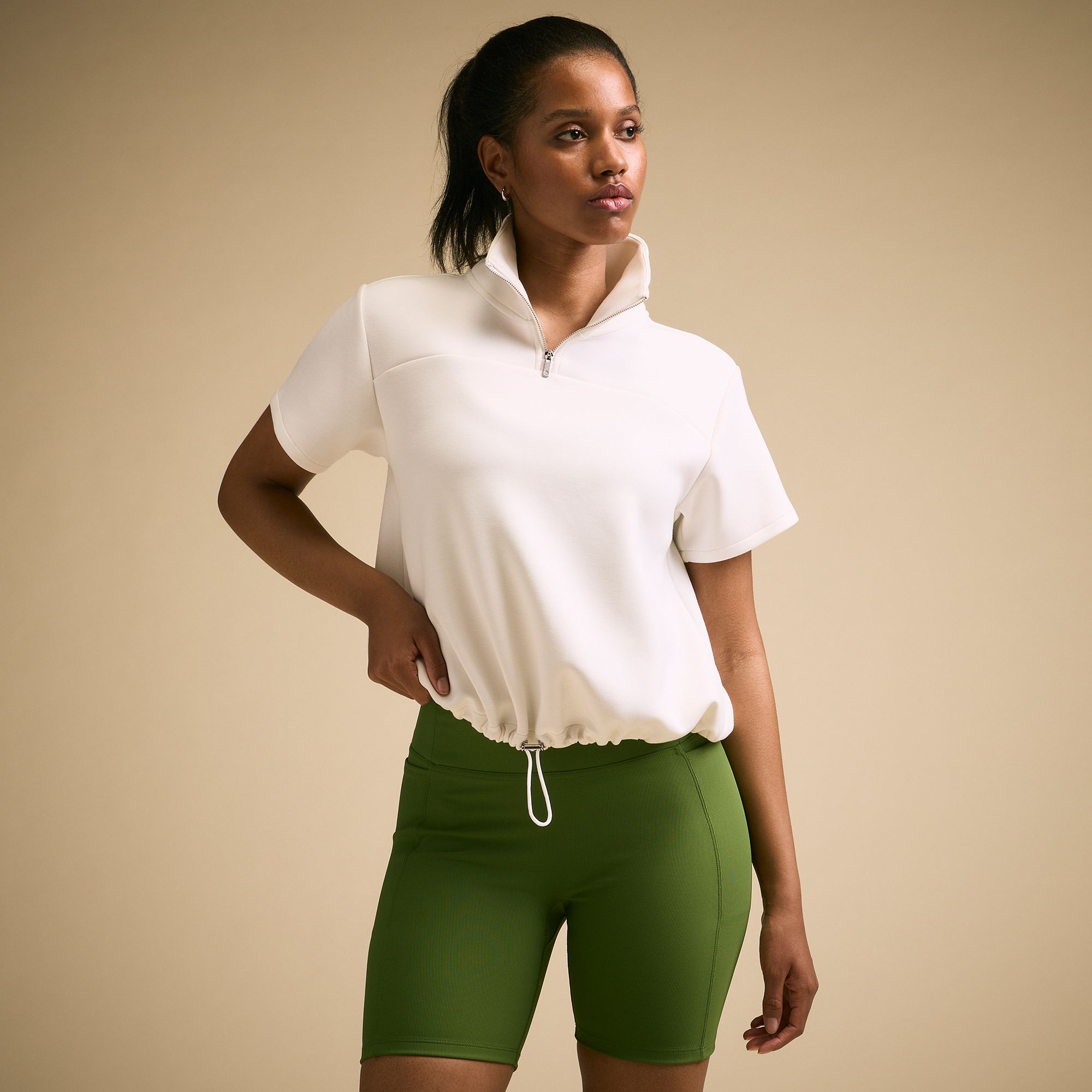CALIA Women's Sandwash Short Sleeve Zip Crop Pullover