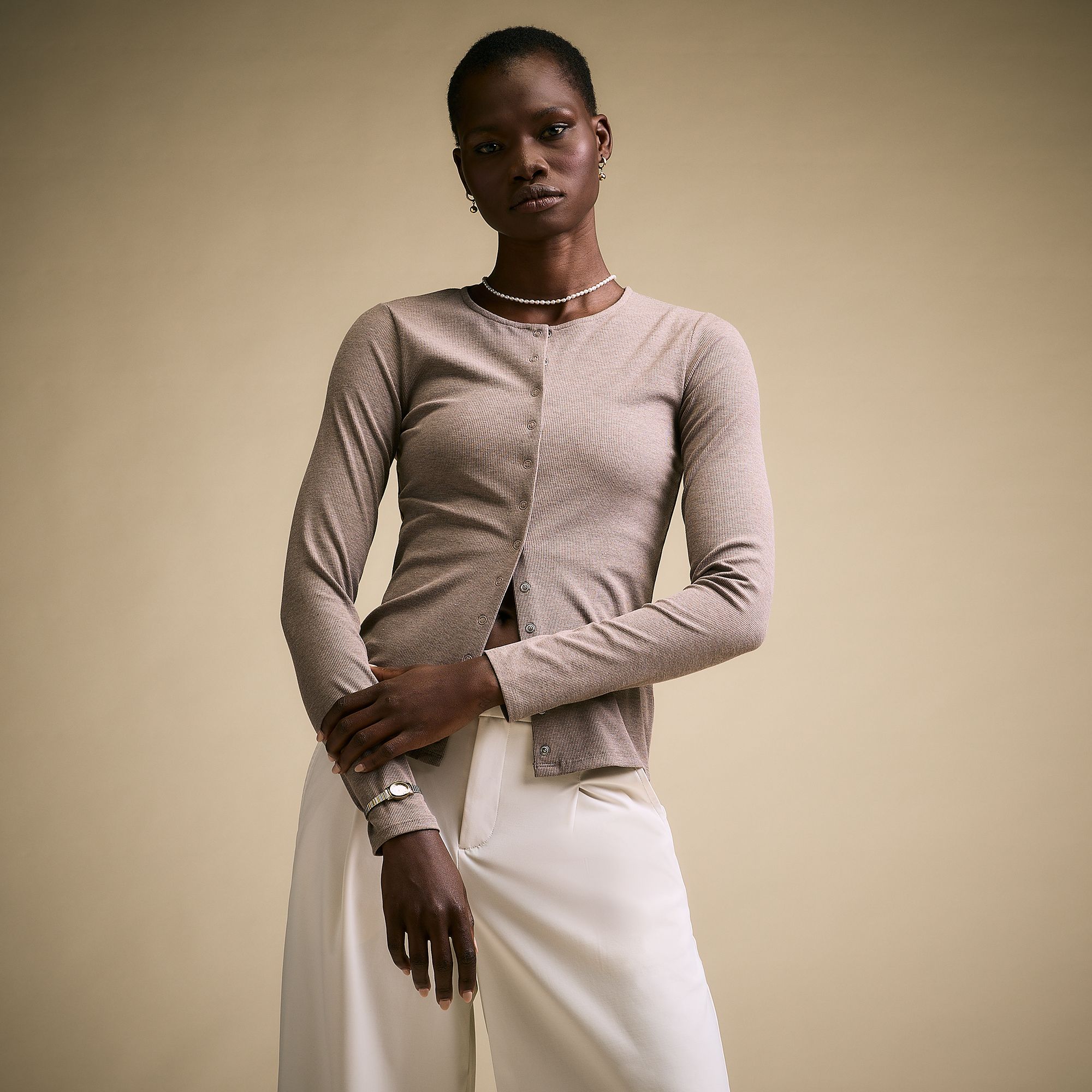 CALIA Women's Everyday Rib Snap Cardigan