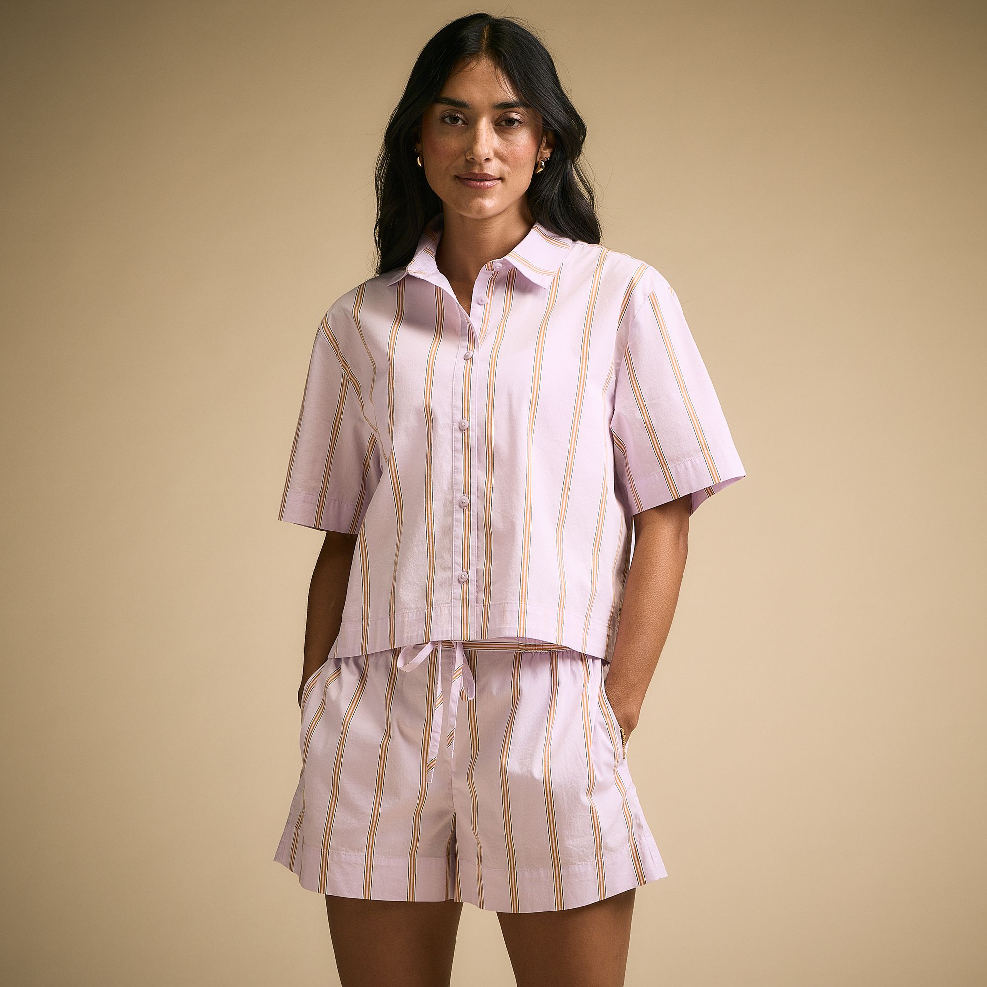 CALIA Women's Poplin Short Sleeve Boxy Button Down