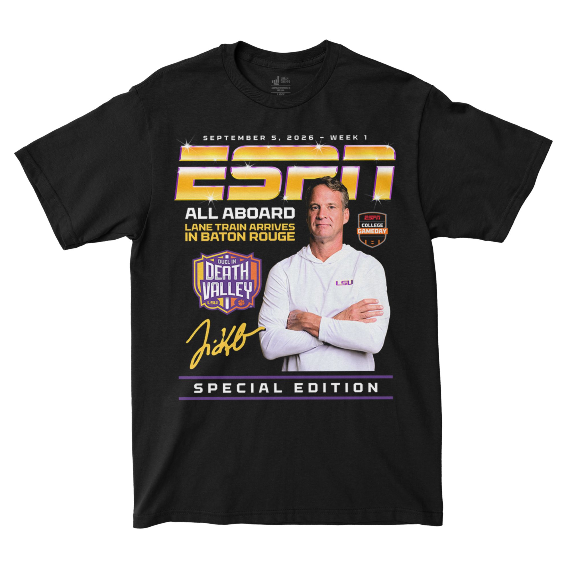 Campus Ink Adult LSU Tigers "Lane Train Arrives In Baton Rouge" ESPN T-Shirt