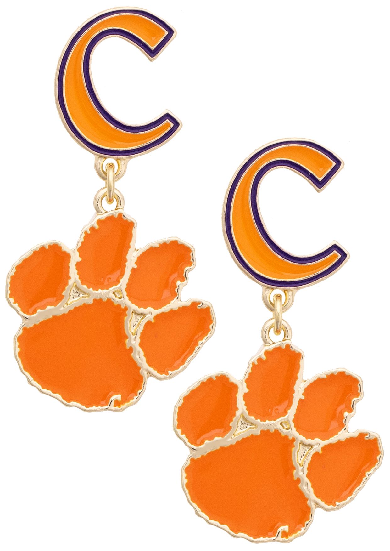Canvas Style Women's Clemson Tigers Enamel Drop Earrings, Gold