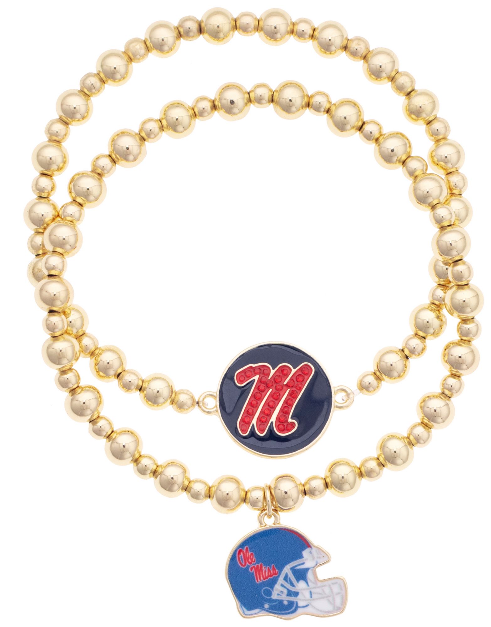 Canvas Style Women's Ole Miss Rebels Ball Bead Bracelet Set of 2