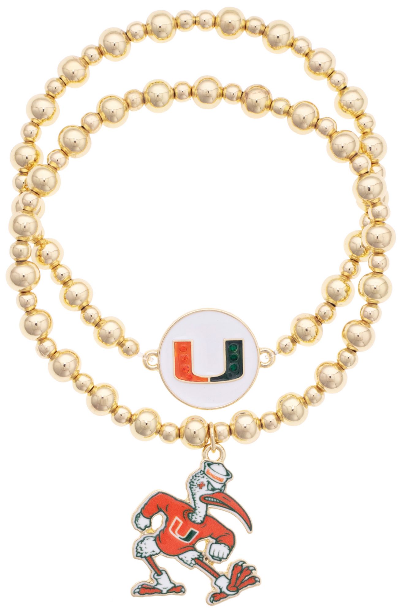 Canvas Style Women's Miami Hurricanes Ball Bead Bracelet Set of 2